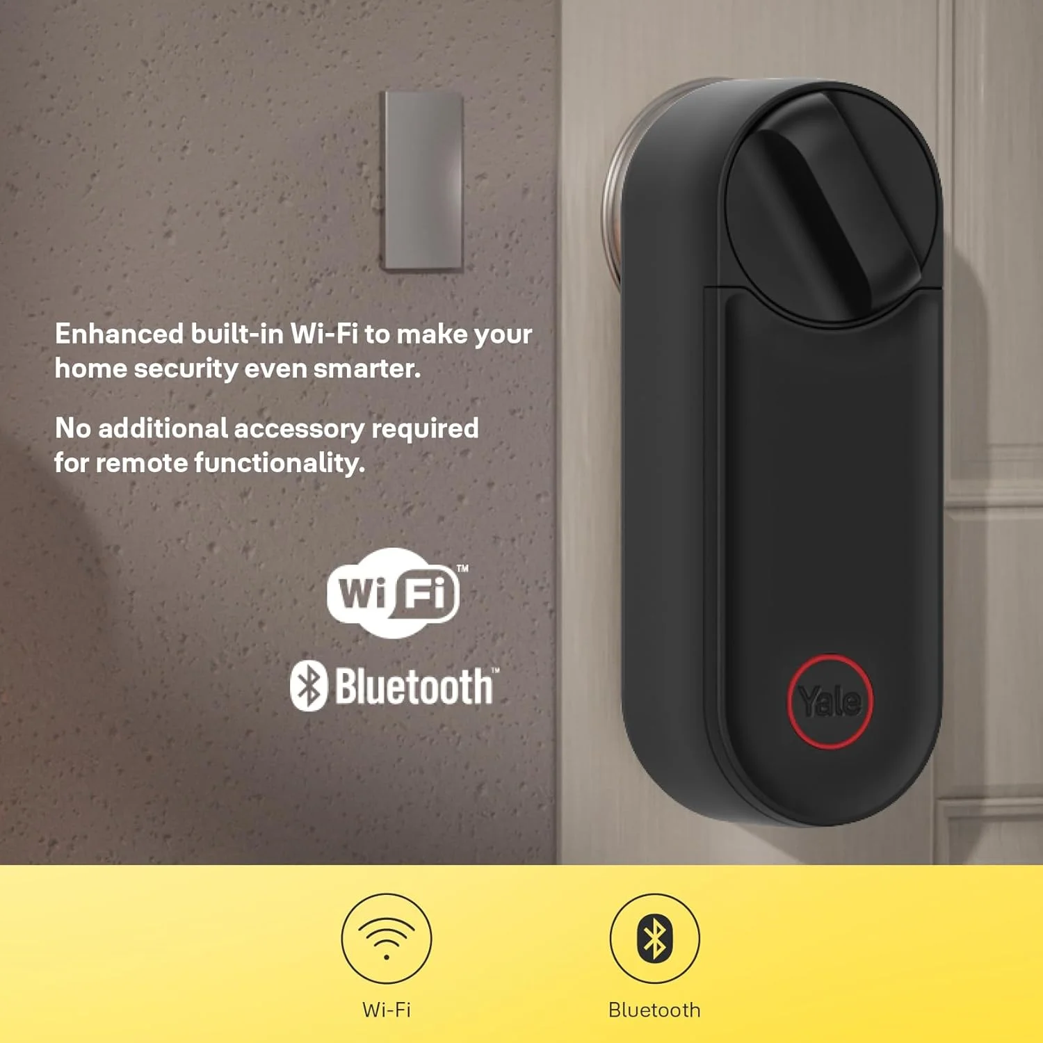 قفل هوشمند درب Yale Linus L2، مشکی - ورود بدون کلید، نصب آسان، وای فای و بلوتوث داخلی، دسترسی از راه دور، کلیدهای مجازی، نصب بر روی سیلندر پروفیل یورو، هشدارهای فوری