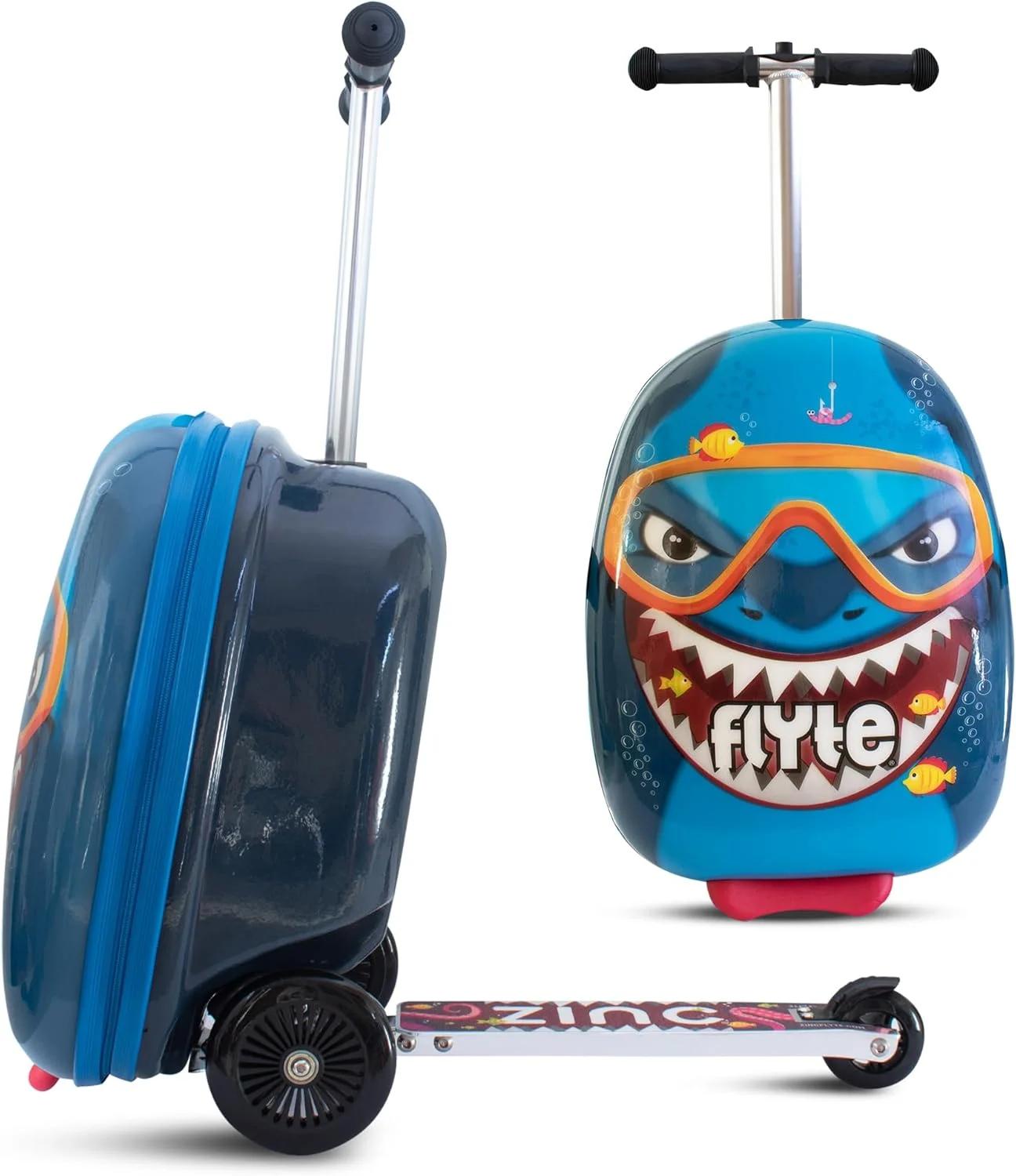 FLYTE Scooter Suitcase Folding Kids Luggage, 18 Inch Hardshell, Ride On with Wheels, 2-in-1, 25 Litre Capacity