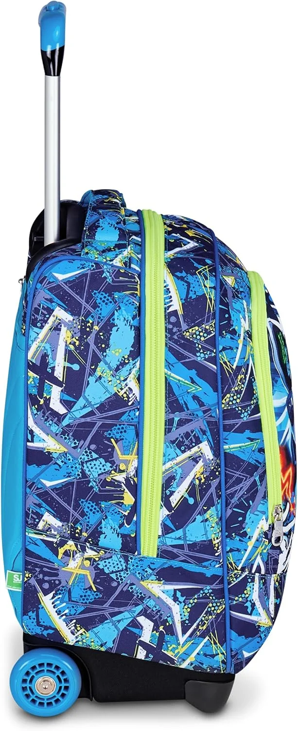 ترولی مدرسه ای آبی رنگ SJ GANG STYLE JAM GANG، ترولی 2 در 1 با قابلیت استفاده دوگانه به عنوان چرخ دستی و کوله پشتی، کوله پشتی مدرسه ابتدایی برای کودکان، آبی رنگ، سایز UNICA، مدرن