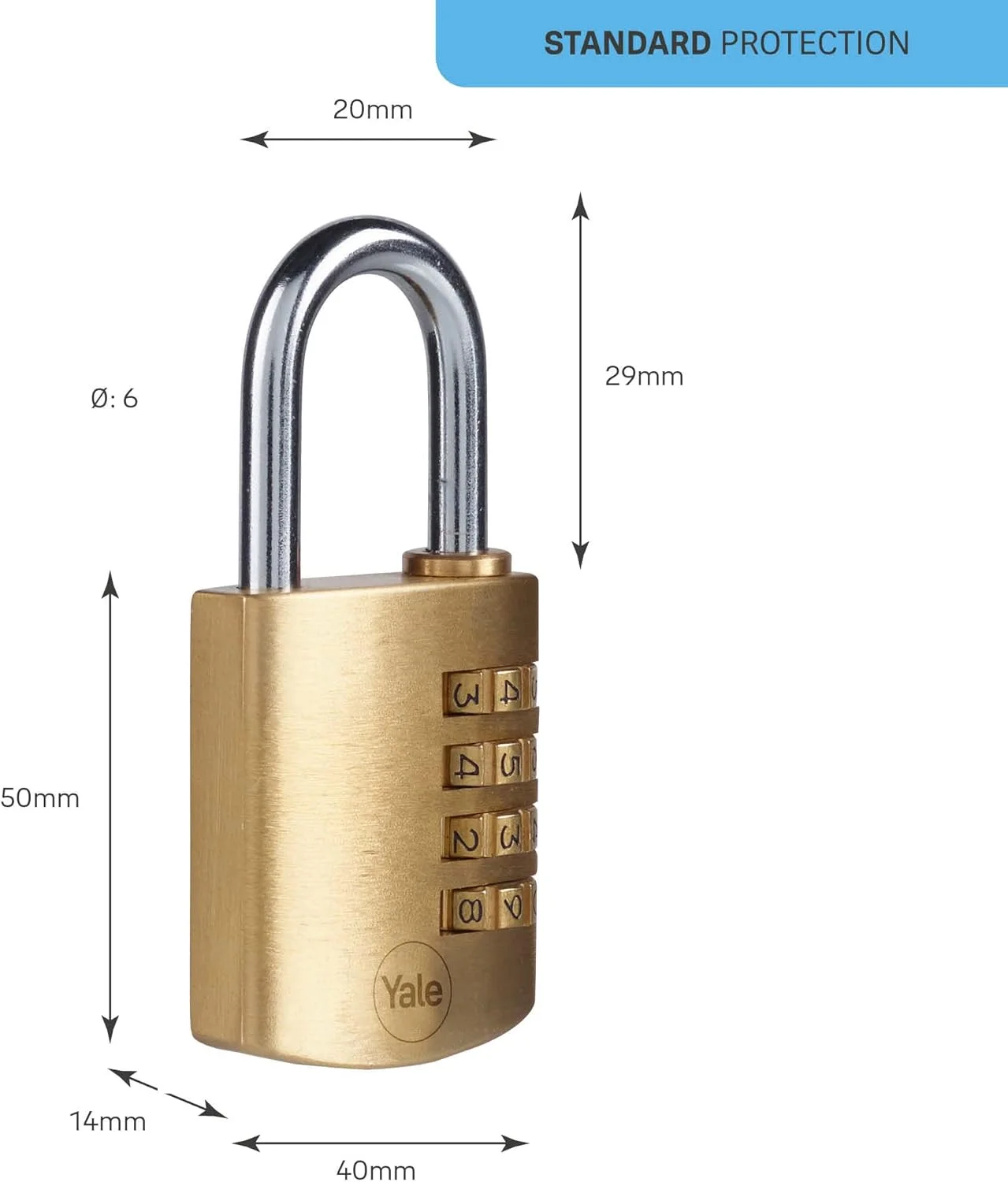 قفل رمزدار برنجی Yale Y150B/40/130/1 (40 میلی متر) - قفل فولادی داخلی برای کوله پشتی، کمد، جعبه ابزار - قفل 3 شماره ای با 1000 ترکیب - امنیت استاندارد
