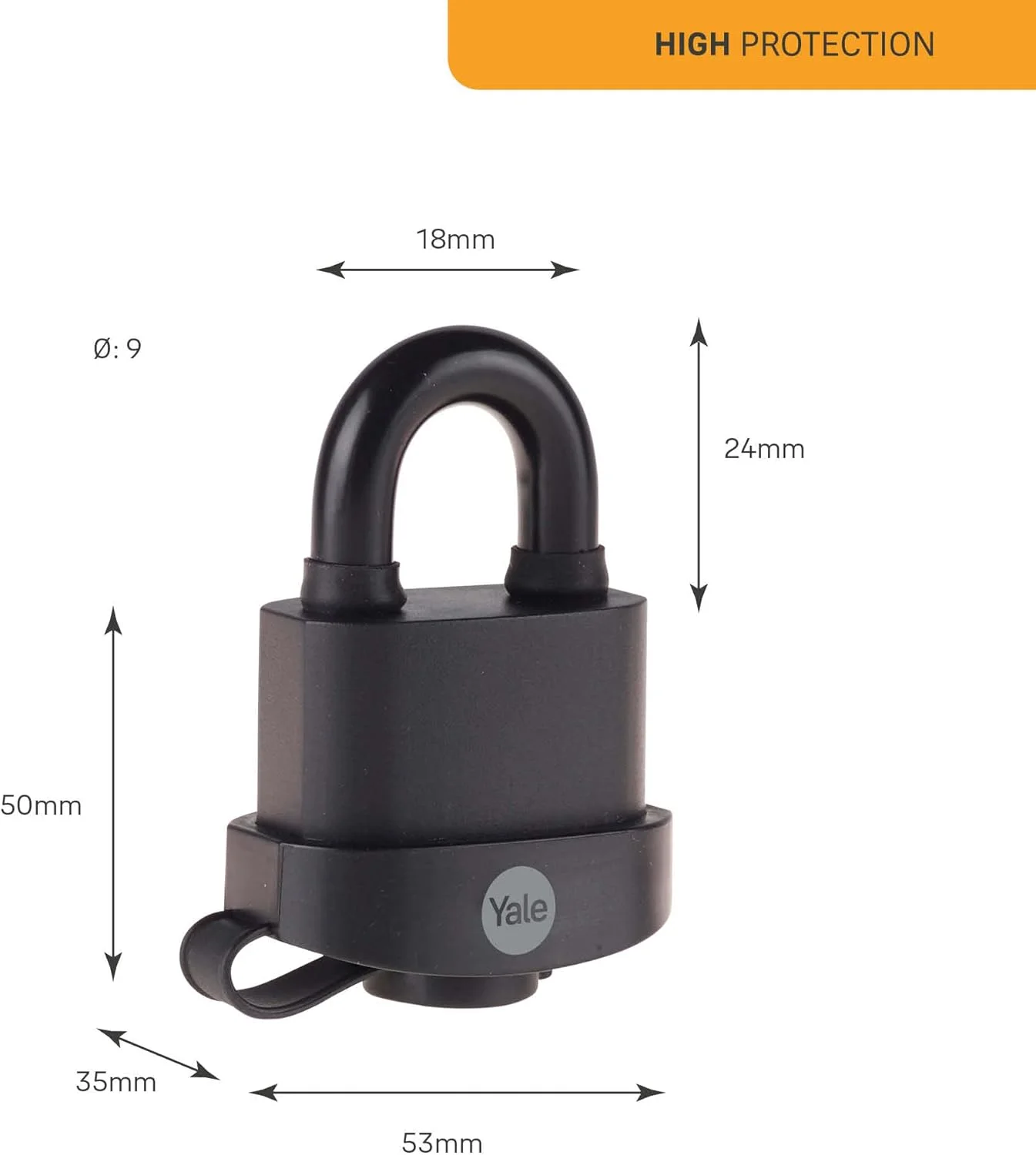 قفل آویز ضد آب و امنیتی ییل، 51 میلی متر، میله فولادی سخت کاری شده، 3 کلید، سیلندر 5 پین، مقاومت در برابر خوردگی 120 ساعته، Y220B/51/118/1