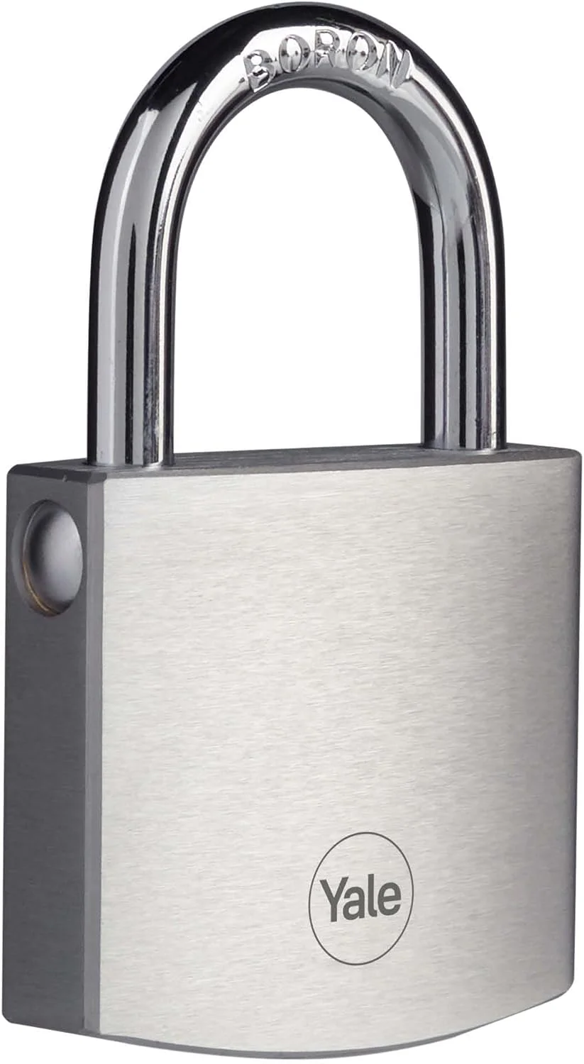 قفل آویز برنجی Yale، ۵۰ میلی متر، امنیت بالا مناسب برای استفاده در فضای باز، میله بورون، قفل دوبل، روکش کروم ساتن، Y120B/50/127/1