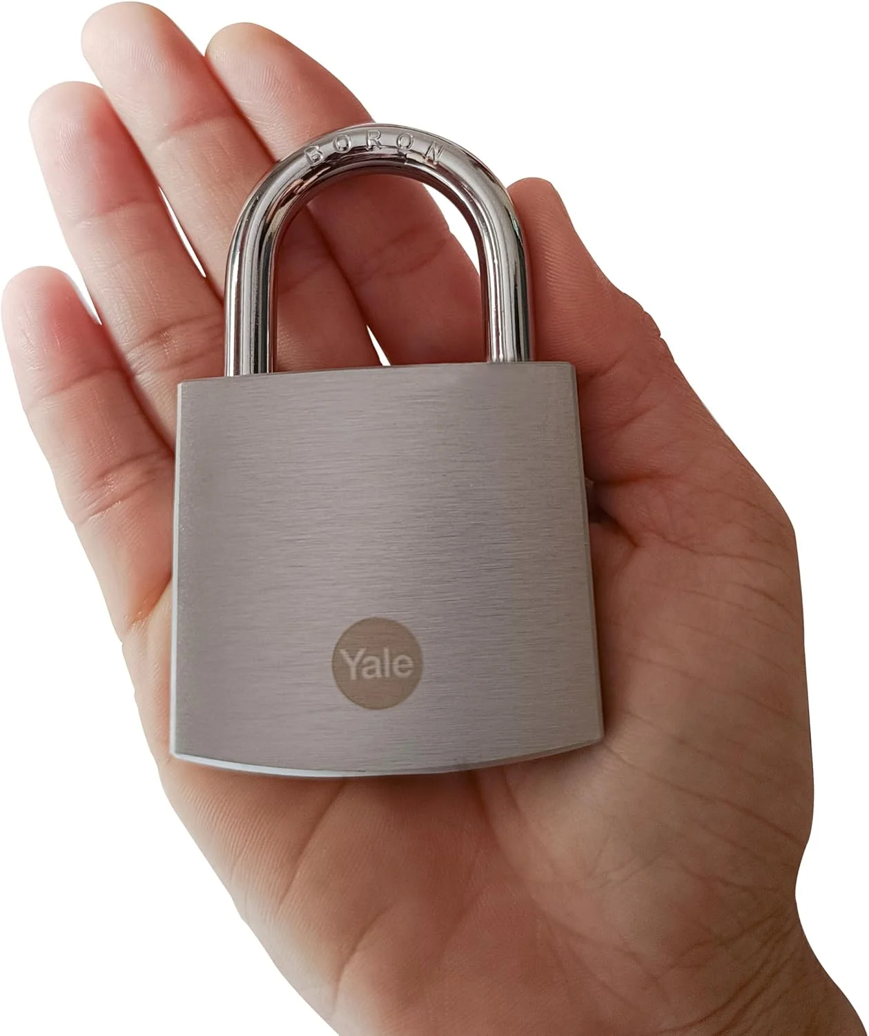 قفل آویز برنجی Yale، ۵۰ میلی متر، امنیت بالا مناسب برای استفاده در فضای باز، میله بورون، قفل دوبل، روکش کروم ساتن، Y120B/50/127/1