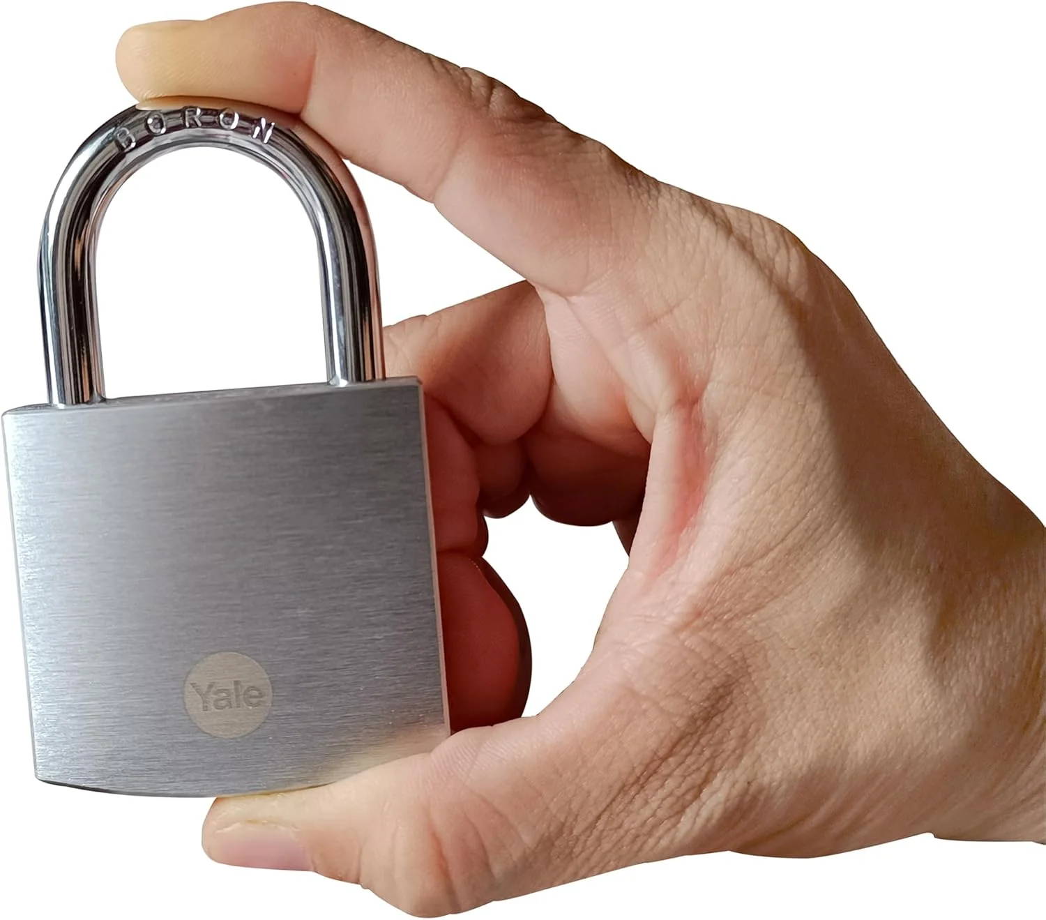 قفل آویز برنجی Yale، ۵۰ میلی متر، امنیت بالا مناسب برای استفاده در فضای باز، میله بورون، قفل دوبل، روکش کروم ساتن، Y120B/50/127/1