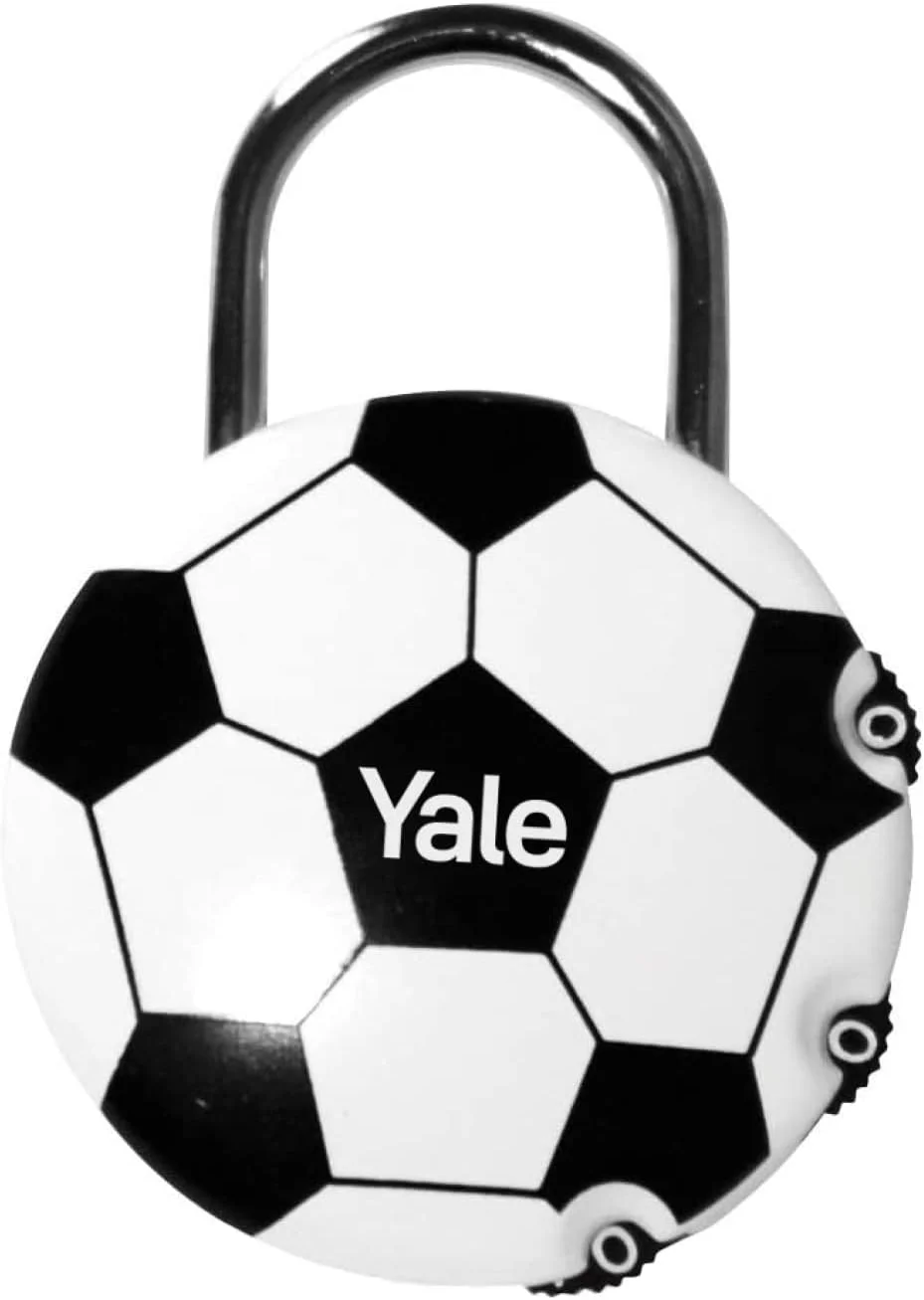 قفل رمزی طرح توپ فوتبال Yale، سه شماره ای، بدنه زینک، عرض 40 میلی متر، امنیت استاندارد مناسب برای کیف و کمدهای ورزشی، Y-FOOTBALL