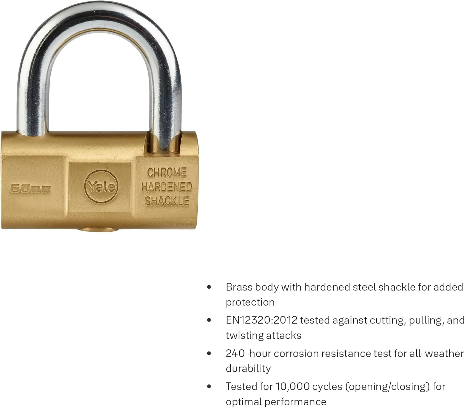 قفل آویز برنجی چکش خور ییل، 60 میلی متر، امنیت بالا، ضد خوردگی، ضد برش، مناسب برای استفاده در فضای باز، حلقه فولادی سخت کاری شده، قفل دوبل، 3 کلید، Y2/60/129/1 قفل آویز برنجی چکش خور ییل، 60 میلی متر، امنیت بالا، ضد خوردگی، ضد برش، مناسب برای استفاده در فضای باز، حلقه فولادی سخت کاری شده، قفل دوبل، 3 کلید، Y2/60/129/1