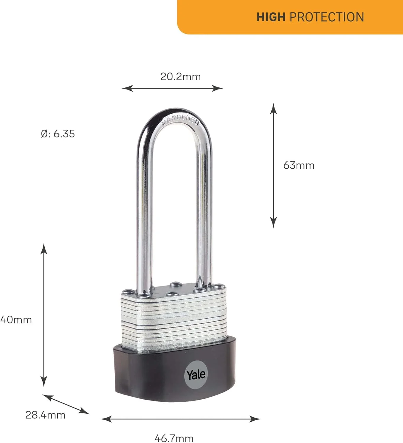 قفل آویز فولادی لمینت شده 40 میلی متری با امنیت بالا Yale - Y125B/40/163/1 - میله فولادی سخت کاری شده بلند - 3 کلید قفل آویز فولادی لمینت شده 40 میلی متری با امنیت بالا Yale - Y125B/40/163/1 - میله فولادی سخت کاری شده بلند - 3 کلید