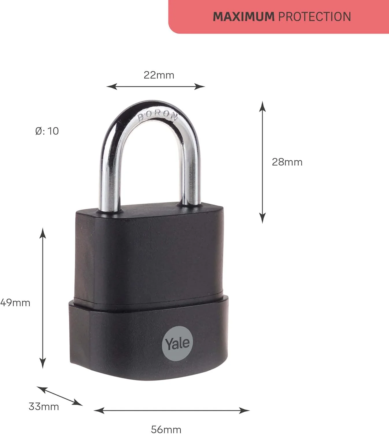 قفل آویز ضد آب حداکثر امنیت Yale - Y227B/55/126/1 با محافظ 55 میلی‌متری - میله بورون باز - 3 کلید