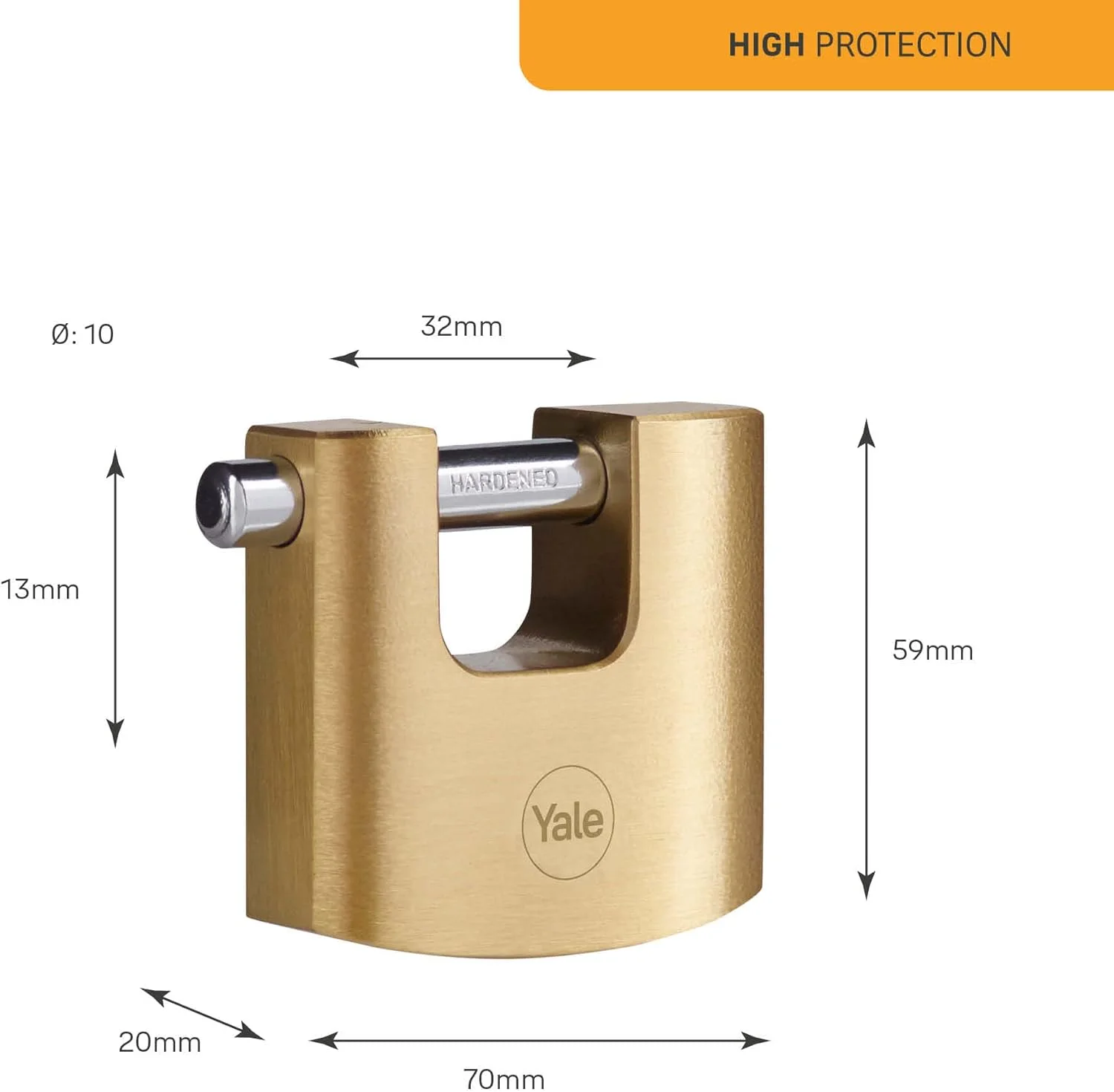 قفل برنجی ایمنی بالا 70 میلی متری کرکره ای Yale - Y114B/70/113/1 - دارای میله فولادی سخت شده - 3 کلید