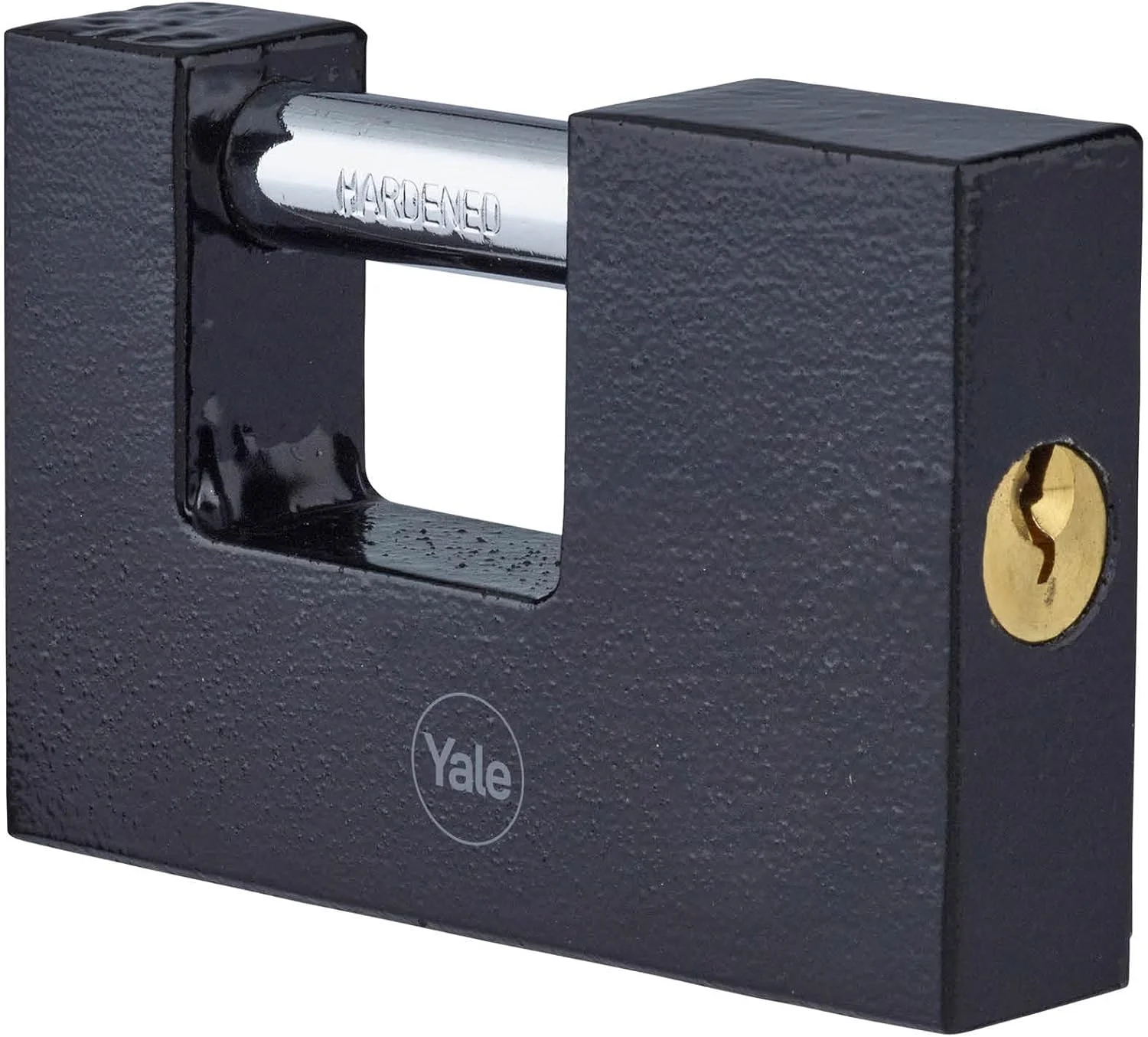 قفل آویز 90 میلی متری آهنی Yale برای کرکره با حلقه فولادی سخت کاری شده، مناسب برای استفاده در انباری باغ، دروازه، کرکره یا سایر مصارف فضای باز، مشکی با 3 کلید