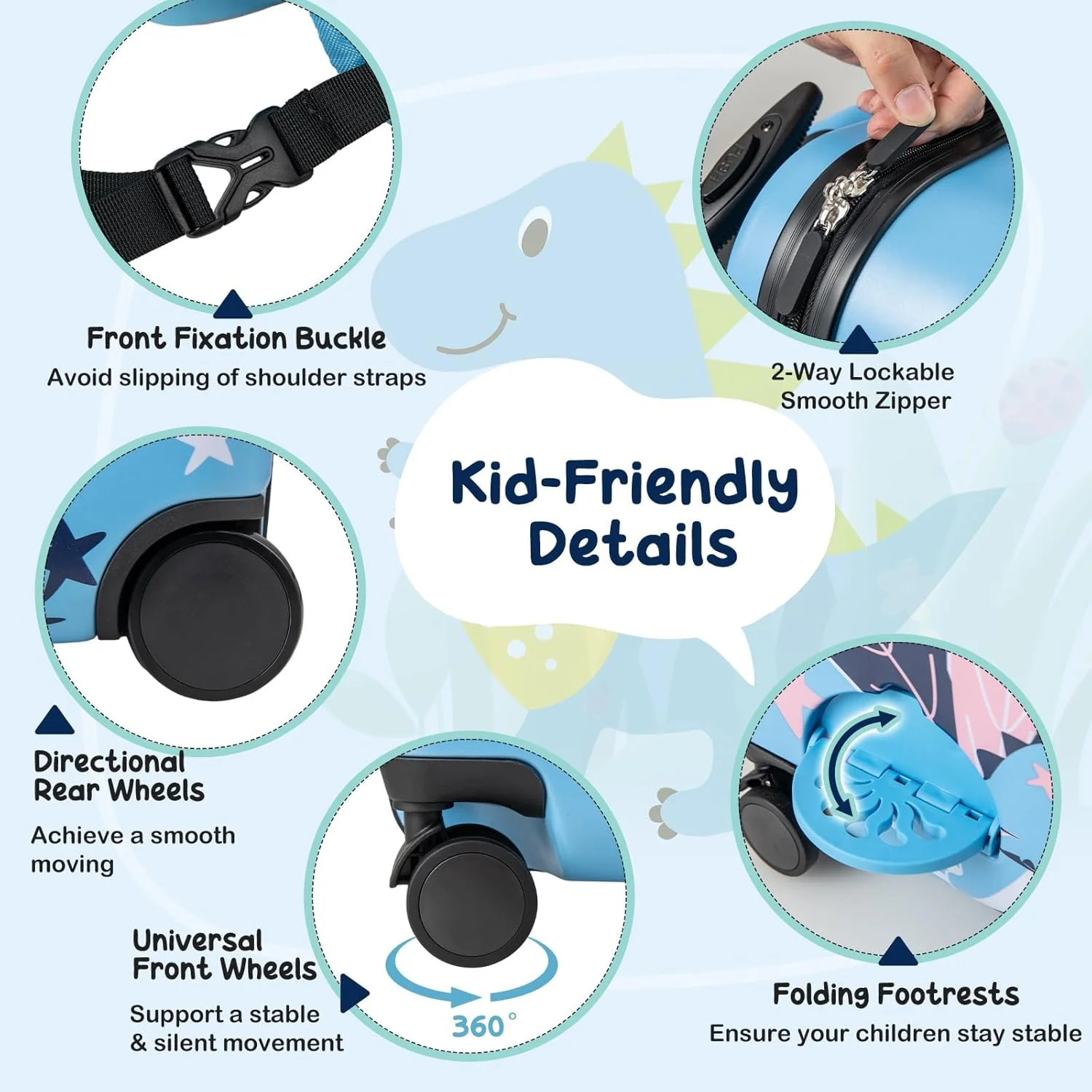 چمدان کودکانه فنتسک، ضد آب، بدنه سخت، 2 تکه، چمدان چرخدار کودکانه 12 + 18 اینچی به همراه چرخ، بند حمل، طناب و جای پا، چمدان چرخ دار، چمدان کودکانه + کوله پشتی برای پسران و دختران