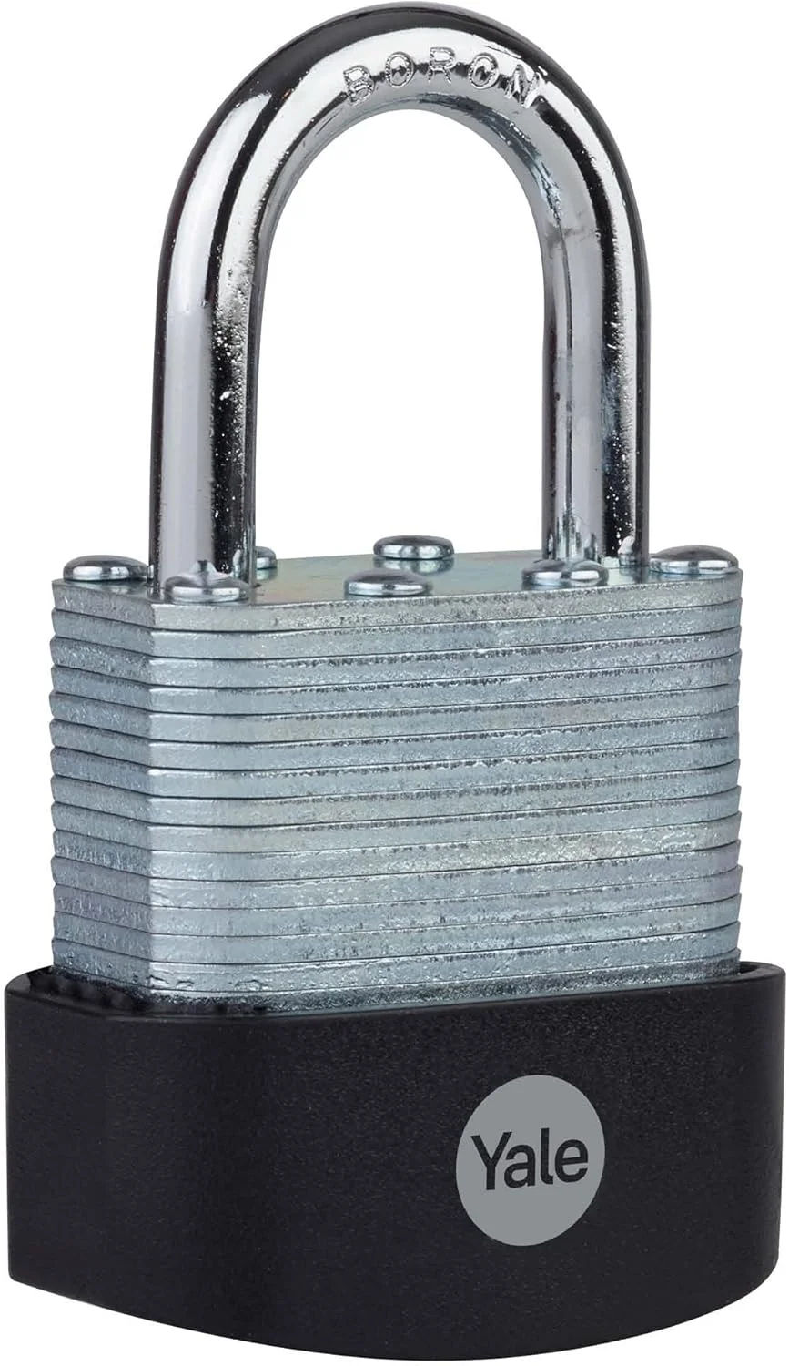 قفل آویز فولادی ورقه ای ضد آب Yale Y127B/45/125/1 (45 میلی متر) - قفل سخت شده بورون برای فضای باز، مناسب برای سوله، دروازه، گاراژ، زنجیر - 3 کلید - حداکثر امنیت