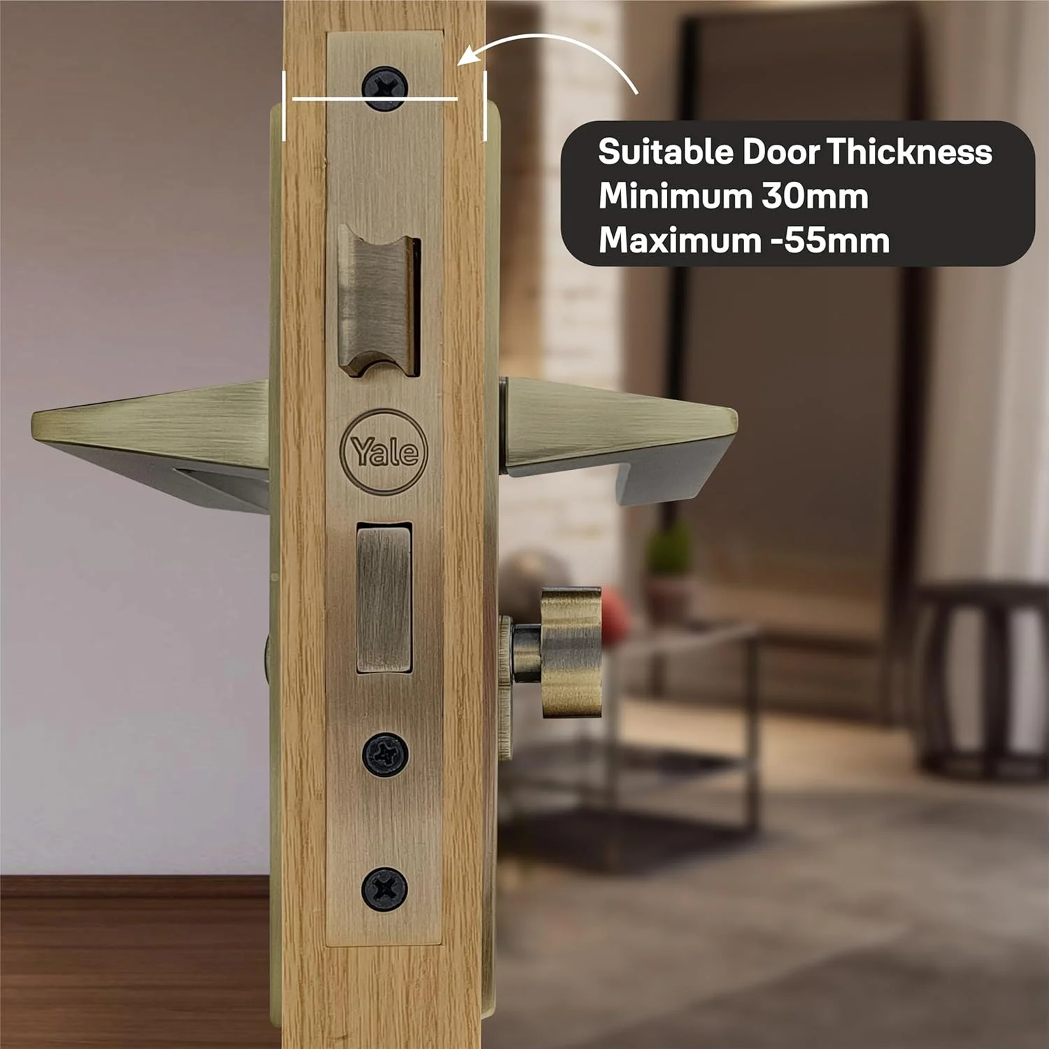 ست دستگیره قفل درب Yale Mortise، قفل درب با امنیت بالا برای درب اصلی - دستگیره قفل درب برای خانه، دفتر، اتاق خواب - مناسب برای درب های 30-40 میلی متر - 3 کلید (پرداخت برنجی عتیقه)