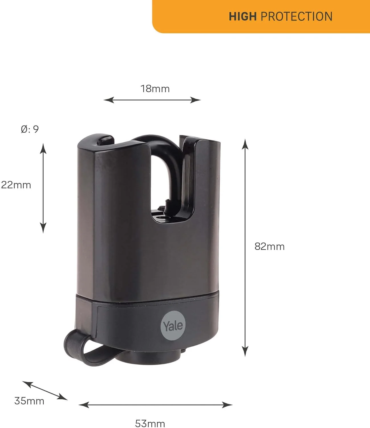قفل آویز برنجی ییل مدل Y221B/52/125/1 با حلقه بسته (53 میلی متر) - قفل ضد آب مشکی مناسب فضای باز برای زنجیر، درب، دروازه، جعبه ابزار - 3 کلید - امنیت بالا