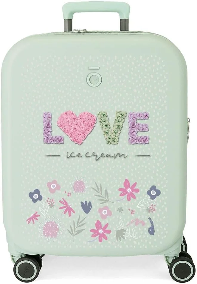 چمدان بچه گانه ABS طرح بستنی Enso، قفل TSA، چرخ های دوبل، سایز استاندارد، بدنه قابل افزایش حجم، نعنایی