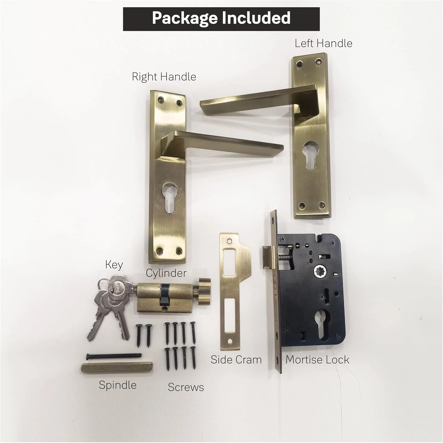 ست دستگیره قفل درب Yale Mortise، قفل درب با امنیت بالا برای درب اصلی - دستگیره قفل درب برای خانه، دفتر، اتاق خواب - مناسب برای درب های 30-40 میلی متر - 3 کلید (پرداخت برنجی عتیقه)