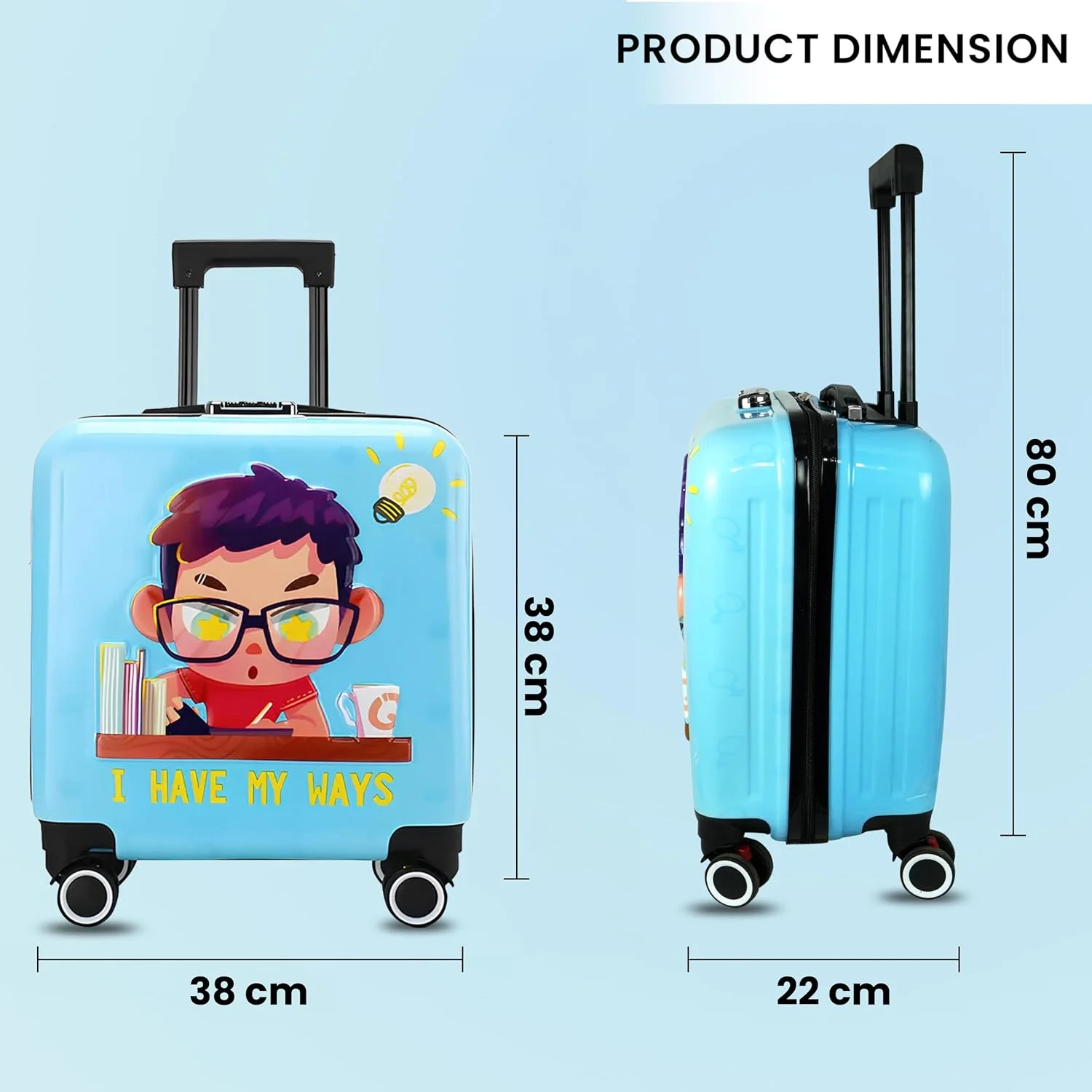 چمدان چرخدار کودکانه طرح کارتونی Storite سایز 20 اینچ، جنس پلی کربنات سخت | کیف ترولی کودکانه (38x22x38 سانتی متر)، آبی، مناسب سفر چمدان چرخدار کودکانه طرح کارتونی Storite سایز 20 اینچ، جنس پلی کربنات سخت | کیف ترولی کودکانه (38x22x38 سانتی متر)، آبی، مناسب سفر