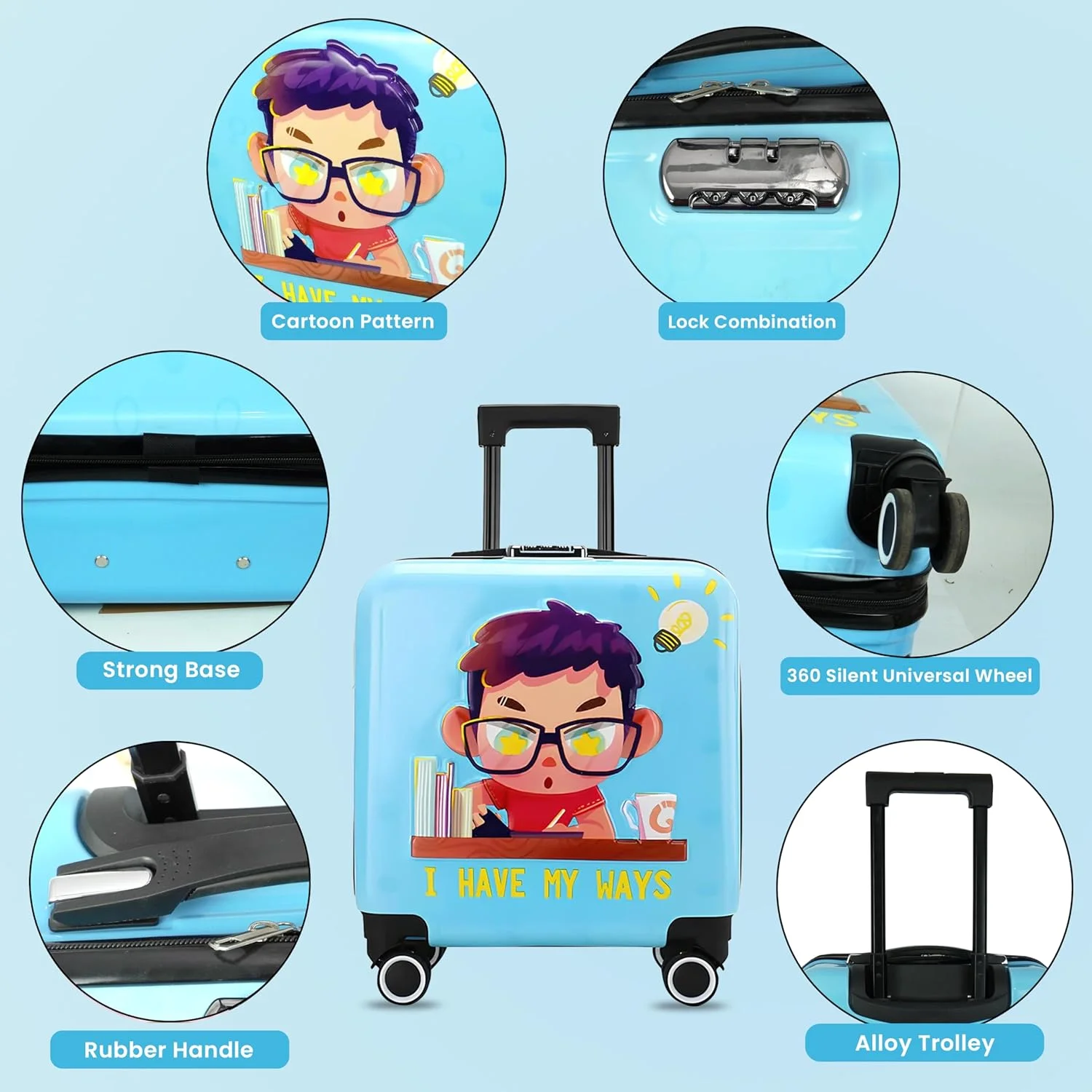 چمدان چرخدار کودکانه طرح کارتونی Storite سایز 20 اینچ، جنس پلی کربنات سخت | کیف ترولی کودکانه (38x22x38 سانتی متر)، آبی، مناسب سفر چمدان چرخدار کودکانه طرح کارتونی Storite سایز 20 اینچ، جنس پلی کربنات سخت | کیف ترولی کودکانه (38x22x38 سانتی متر)، آبی، مناسب سفر