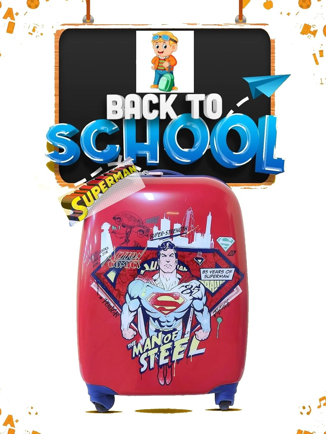 چمدان کودکانه 18 اینچی طرح سوپرمن دارای مجوز رسمی با استیکرهای قابل استفاده مجدد، چمدان کابین با 4 چرخ، چمدان چرخدار سبک وزن کودک نوپا، بدنه سخت ABS بادوام، زیپ ضد سرقت، دسته تلسکوپی چمدان کودکانه 18 اینچی طرح سوپرمن دارای مجوز رسمی با استیکرهای قابل استفاده مجدد، چمدان کابین با 4 چرخ، چمدان چرخدار سبک وزن کودک نوپا، بدنه سخت ABS بادوام، زیپ ضد سرقت، دسته تلسکوپی