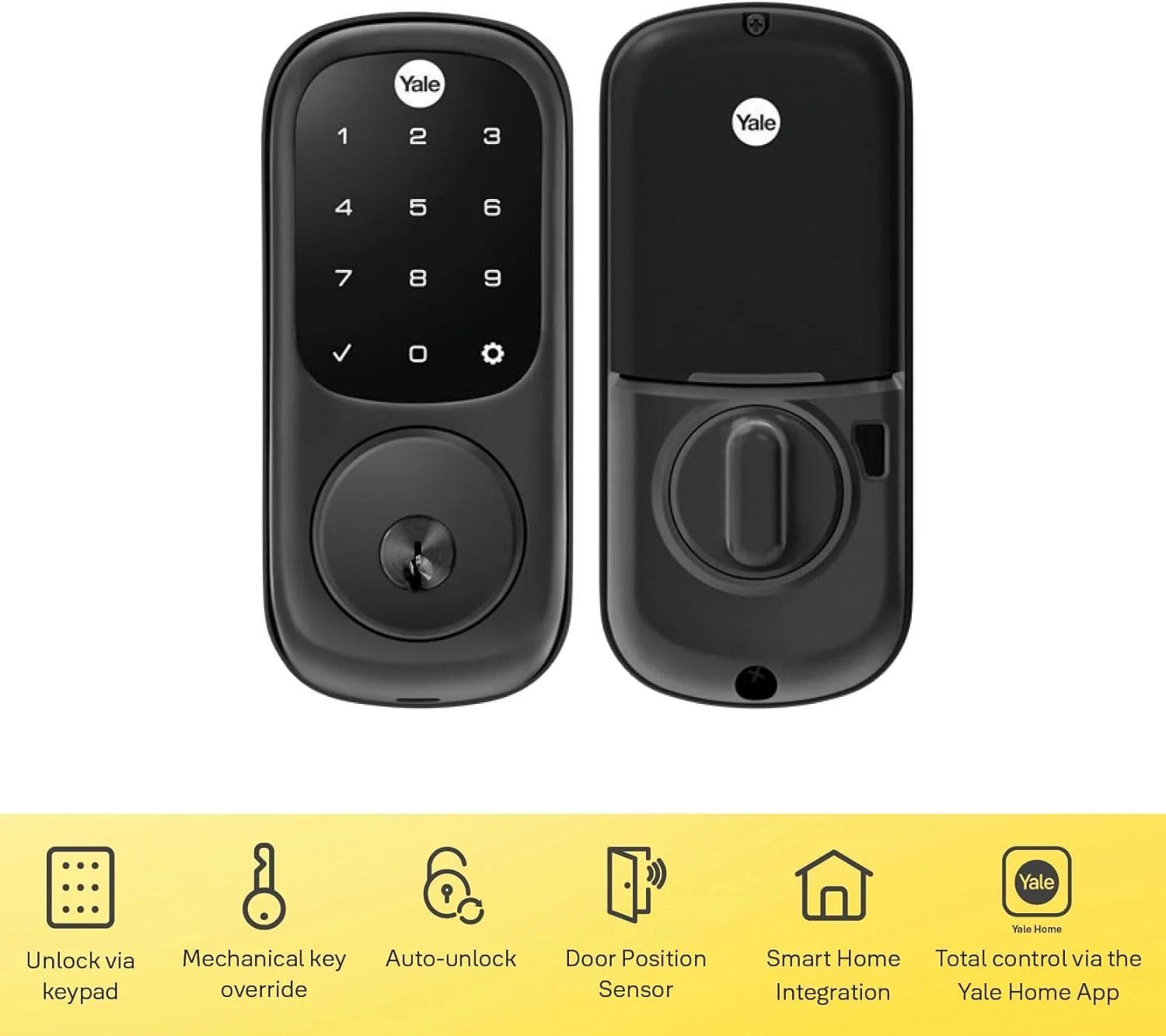 کیت قفل هوشمند کلیدخور ییل Assure (نسخه خاورمیانه) | صفحه کلید دیجیتال با ورودی کلید | دسترسی از طریق WiFi و بلوتوث از طریق برنامه Yale Home | نصب آسان | بازگشایی خودکار | مشکی