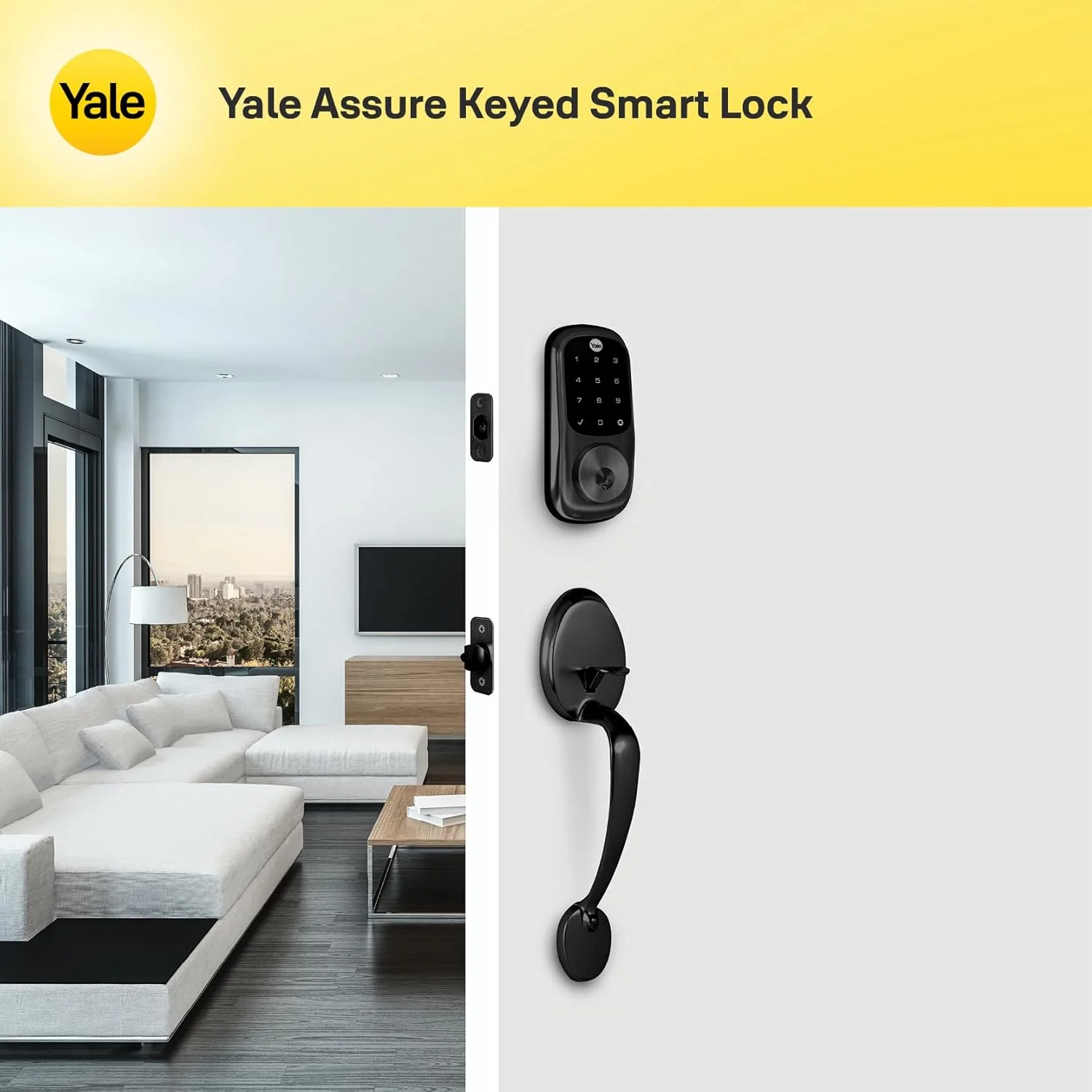 کیت قفل هوشمند کلیدخور ییل Assure (نسخه خاورمیانه) | صفحه کلید دیجیتال با ورودی کلید | دسترسی از طریق WiFi و بلوتوث از طریق برنامه Yale Home | نصب آسان | بازگشایی خودکار | مشکی