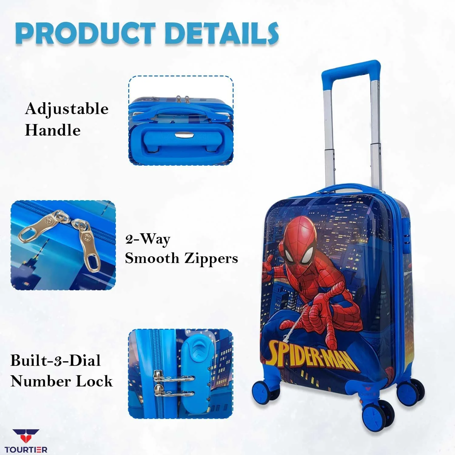 چمدان چرخدار کودک توریتر با طرح های زیبا و 4 چرخ و بدنه سخت مناسب سفر کودکان (آبی تیره) چمدان چرخدار کودک توریتر با طرح های زیبا و 4 چرخ و بدنه سخت مناسب سفر کودکان (آبی تیره)