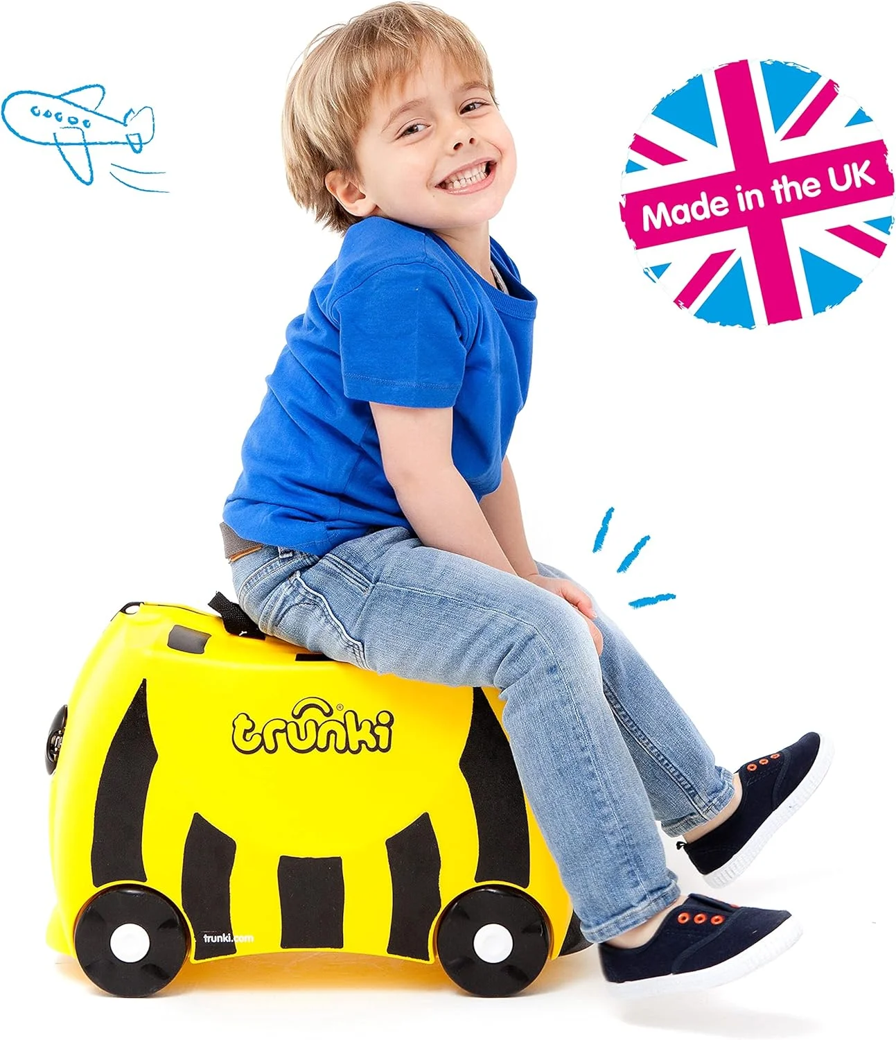 چمدان چرخ دار کودکانه ترانکی | چمدان کودک نوپا | کیف دستی زیبا با چرخ | چمدان کودک و لوازم ضروری سفر هوایی: برنارد زنبوری زرد