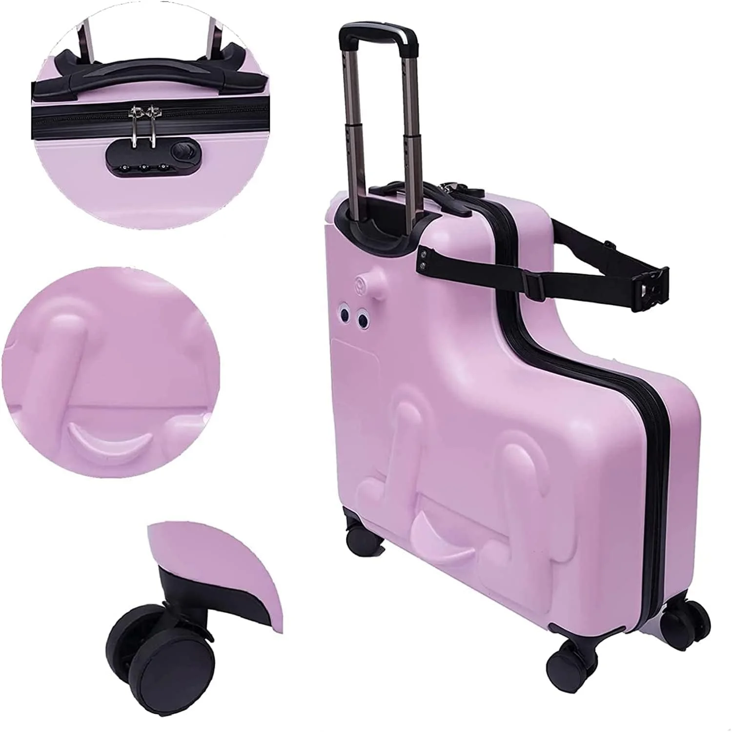 چمدان چرخدار کودکانه DNYSYSJ، چمدان قابل حمل با چرخ های جهانی، چمدان ضد آب مناسب سفر برای دختران و پسران، دارای قفل، جنس ABS+PC، سایز 24 اینچ، صورتی، طرح سگ، 24 اینچ