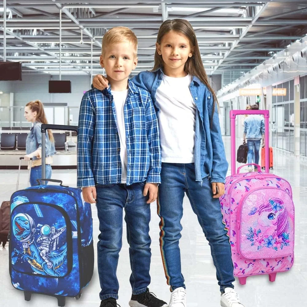 چمدان کودکانه UFNDC برای دختران و پسران، چمدان چرخدار طرح دایناسور و تک شاخ، مناسب سفر کودکان نوپا و دبستانی، طرح فضانورد دینو، سایز One Size