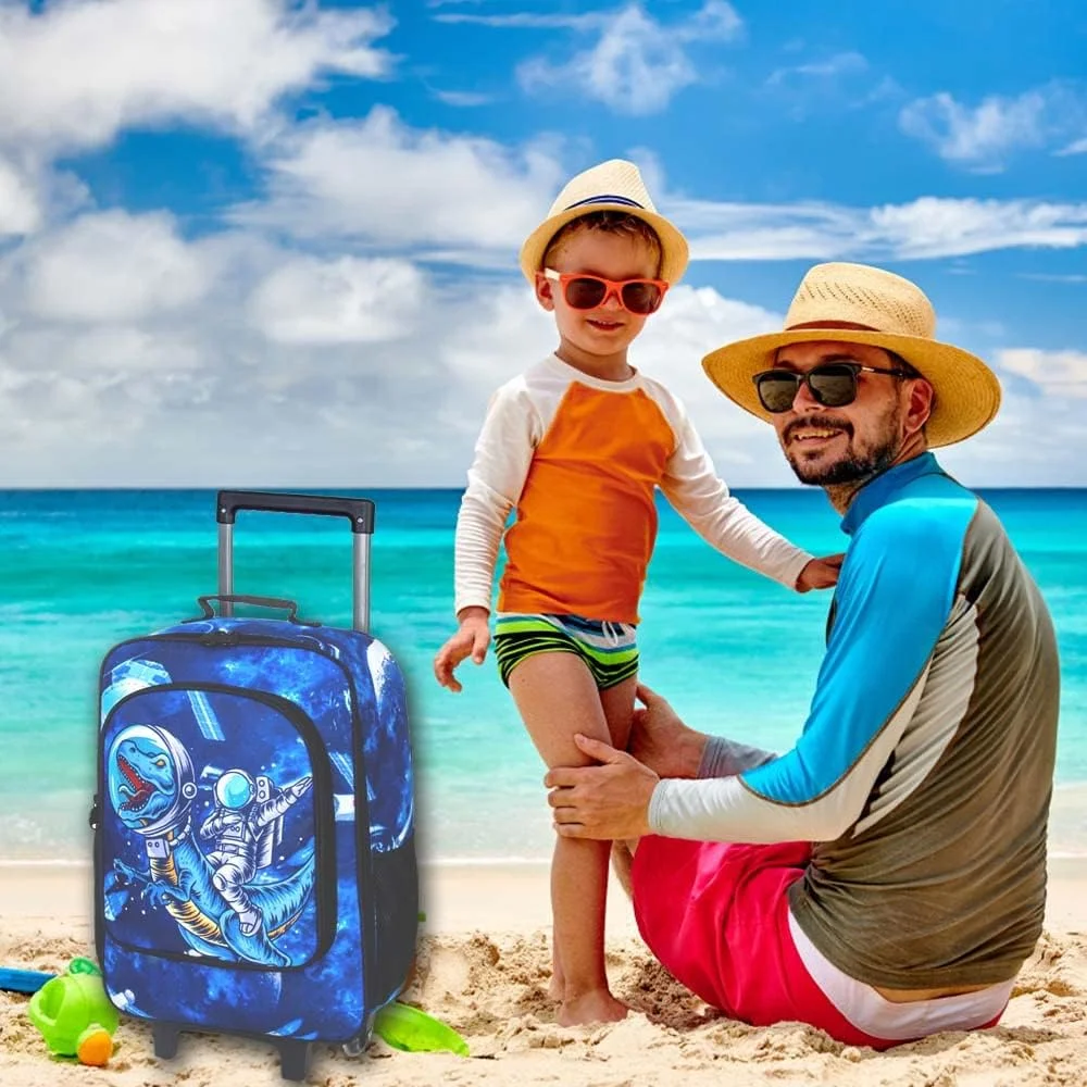 چمدان کودکانه UFNDC برای دختران و پسران، چمدان چرخدار طرح دایناسور و تک شاخ، مناسب سفر کودکان نوپا و دبستانی، طرح فضانورد دینو، سایز One Size