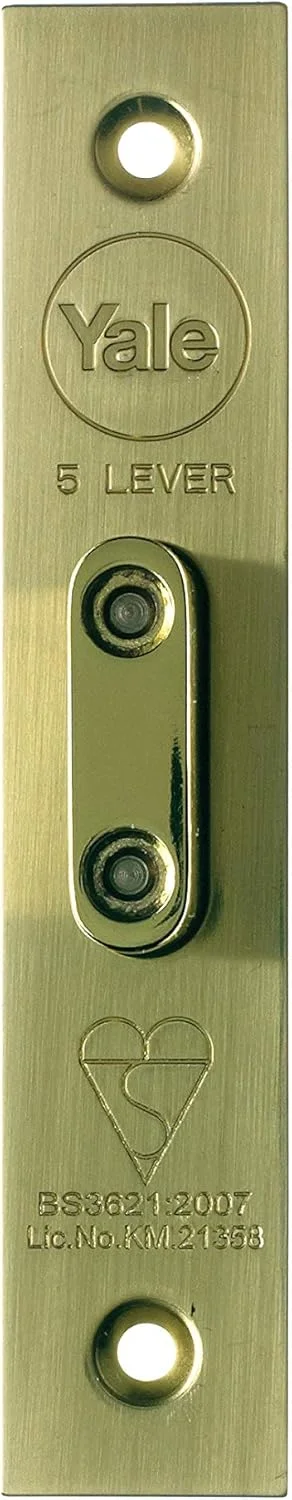 قفل زبانه ای 5 لول Yale مدل PM562 با امنیت بالا، مناسب درهای چوبی به ضخامت 76 میلی متر (3 اینچ) - پرداخت برنجی براق - شامل 2 کلید