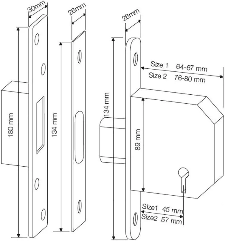 قفل زبانه ای 5 لول Yale مدل PM562 با امنیت بالا، مناسب درهای چوبی به ضخامت 76 میلی متر (3 اینچ) - پرداخت برنجی براق - شامل 2 کلید