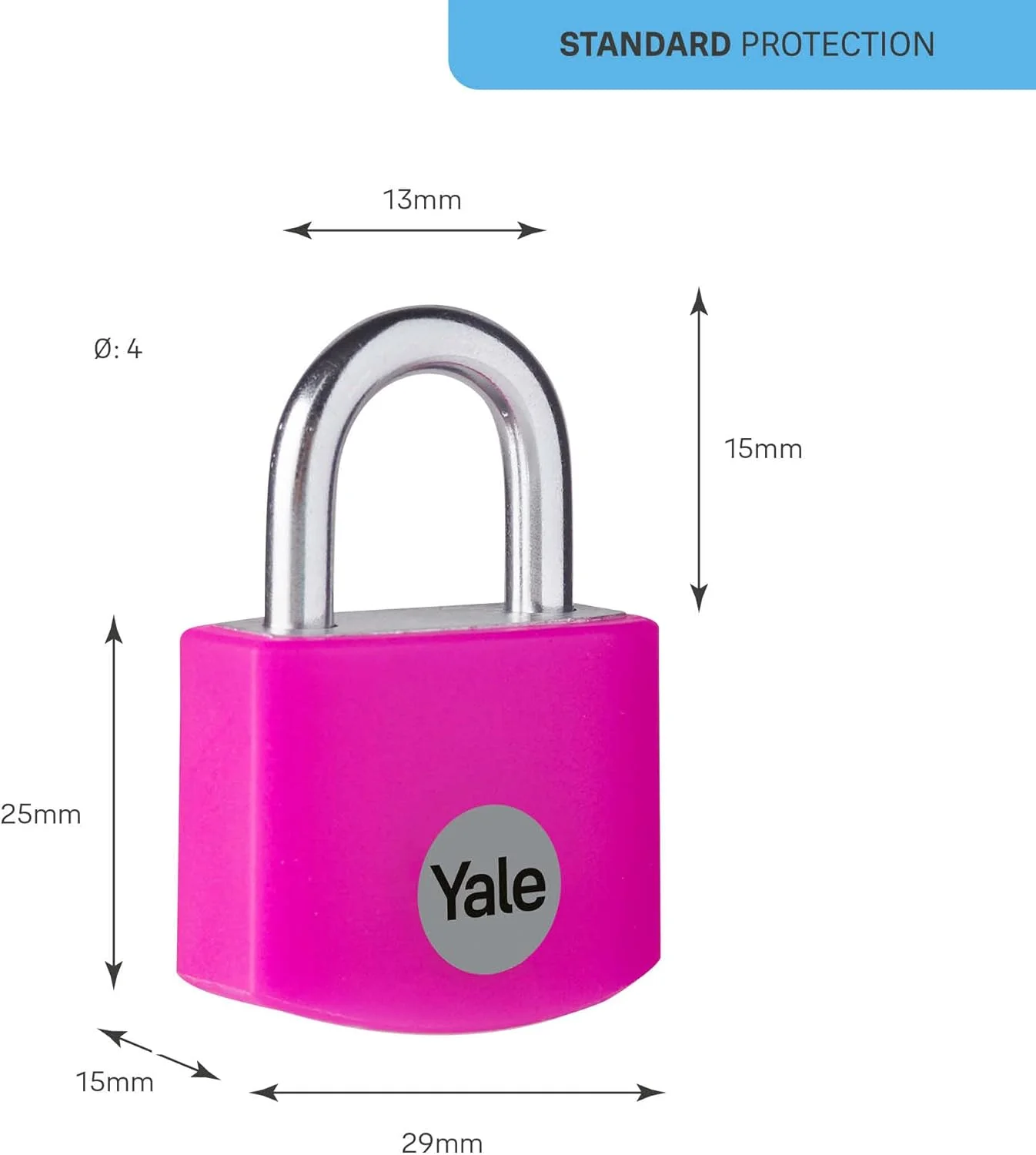 قفل آویز آلومینیومی ساق بلند فیروزه ای Yale YE3B/38/156/1/TE (38 میلی متر) - قفل داخلی برای کمد، کوله پشتی، جعبه ابزار - 3 کلید - امنیت استاندارد