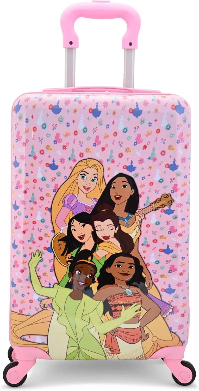 چمدان سخت پوسته 20 اینچی پرنسس دیزنی - تیانا راپانزل موانا پوکاهونتاس، چمدان سخت و بادوام و زیبا برای مسافرت با چرخ های اسپینر، 20x12x8 اینچ، پرنسس 20 اینچ، چمدان سخت، چمدان سخت 20 اینچ