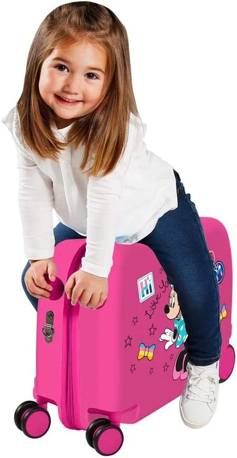 چمدان چرخ دار کودکانه دیزنی طرح مینی موس صورتی، ابعاد 50x38x20 سانتی متر، جنس ABS سخت، قفل ترکیبی، 34 لیتر، وزن 2.3 کیلوگرم، 4 چرخ، مناسب برای حمل دستی