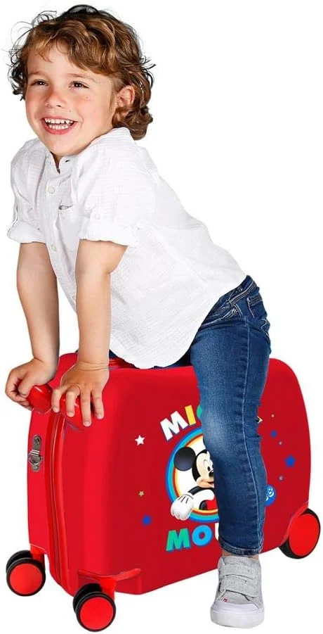 چمدان چرخ دار بچگانه دیزنی طرح میکی موس قرمز 50x38x20 سانتی متر ABS سخت قفل ترکیبی 34 لیتر 2.1 کیلوگرم 4 چرخ مناسب کابین هواپیما
