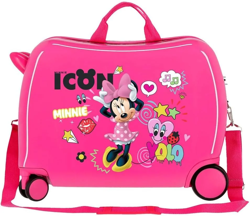 چمدان چرخدار کودکانه دیزنی طرح مینی موس صورتی، ابعاد 50x38x20 سانتی‌متر، جنس ABS سخت، قفل ترکیبی، حجم 34 لیتر، وزن 2.3 کیلوگرم، 4 چرخ، مناسب حمل دستی