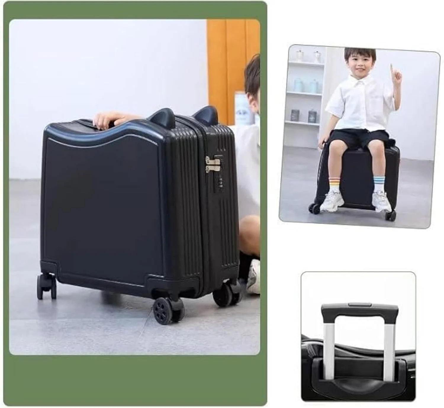 چمدان چرخدار کودکانه یلاجوی 18 اینچی، چمدان مستطیلی کودکانه، چمدان ترولی مسافرتی، چمدان چرخدار ایستاده با قفل برای سفرهای کوتاه، سفرهای مدرسه، گردش ها (مشکی)