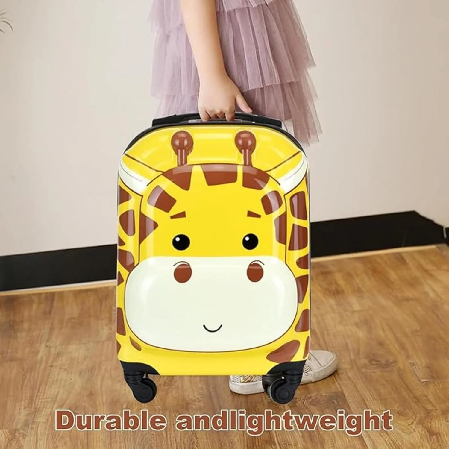 چمدان کودکانه یلاجوی 18 اینچی، چمدان مسافرتی قابل حمل با 4 چرخ، چمدان کارتونی هدیه، چمدان سخت پوسته برای کودکان، زرد