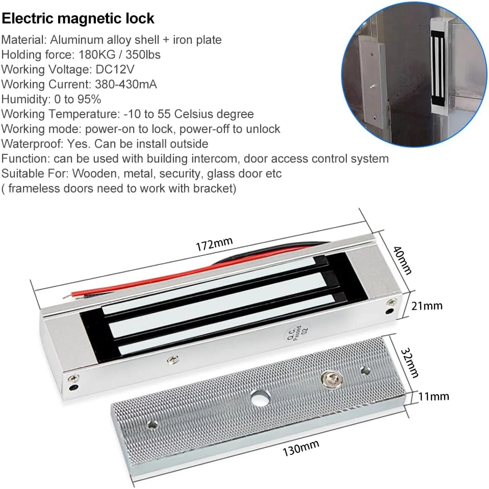سیستم کنترل دسترسی RFID کامل Gaocinys، کنترلر دسترسی وای فای Tuya، کیبورد، قفل درب مغناطیسی برقی 180 کیلوگرم، منبع تغذیه 12 ولت DC، دکمه خروج، 10 دکمه