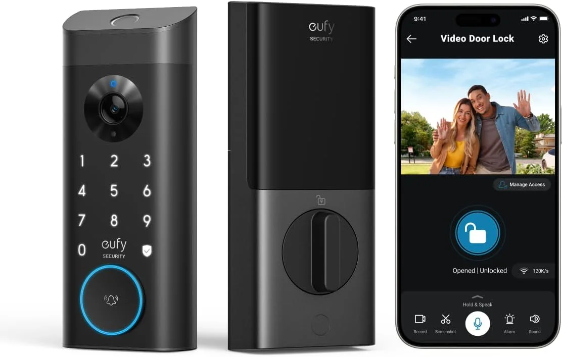 قفل هوشمند تصویری E330 یوفی سکیوریتی، قفل درب 3 در 1 شامل دوربین + زنگ درب + ورود بدون کلید با اثر انگشت، قفل درب وای فای، کنترل از راه دور با اپلیکیشن، 2K HD، دوربین زنگ درب، بدون هزینه اشتراک ماهانه