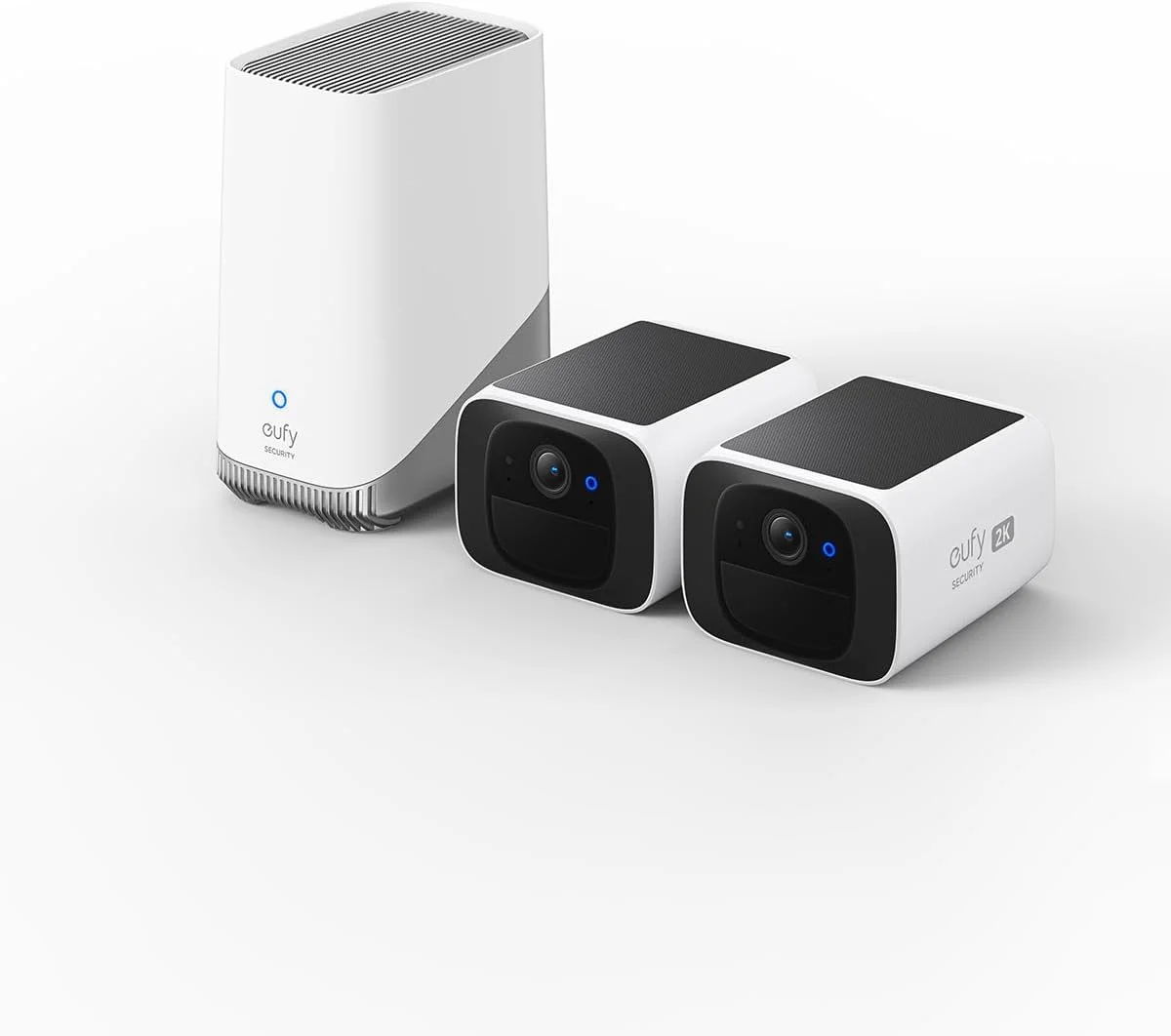 دوربین امنیتی خورشیدی بی‌سیم Eufy Security S220 SoloCam برای فضای باز، با توان مداوم، دوربین امنیتی خانگی با وضوح 2K، وای‌فای 2.4 گیگاهرتز، بدون هزینه اشتراک ماهانه، سازگار با HomeBase 3 (بسته 2 عددی)