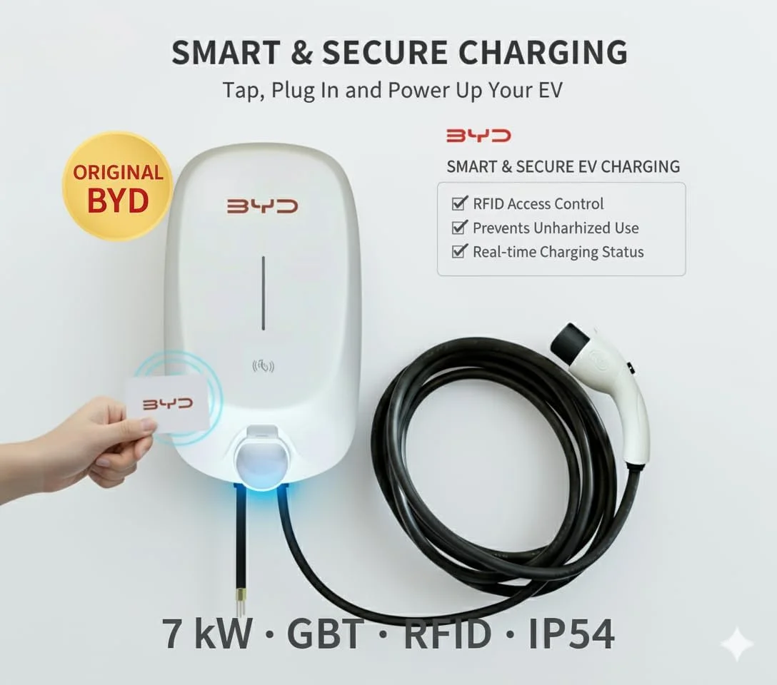 شارژر اصلی BYD EV | GBT، 7 کیلووات، 32 آمپر | نصب دیواری | کنترل دسترسی RFID | مقاوم در برابر آب و هوا | برای BYD، Leopard، Han، Atto، Seal، ID.4، Changan، Rox، MG، ROX، Xiaomi، Chery، Geely و سایر خودروهای برقی GBT چین شارژر اصلی BYD EV | GBT، 7 کیلووات، 32 آمپر | نصب دیواری | کنترل دسترسی RFID | مقاوم در برابر آب و هوا | برای BYD، Leopard، Han، Atto، Seal، ID.4، Changan، Rox، MG، ROX، Xiaomi، Chery، Geely و سایر خودروهای برقی GBT چین