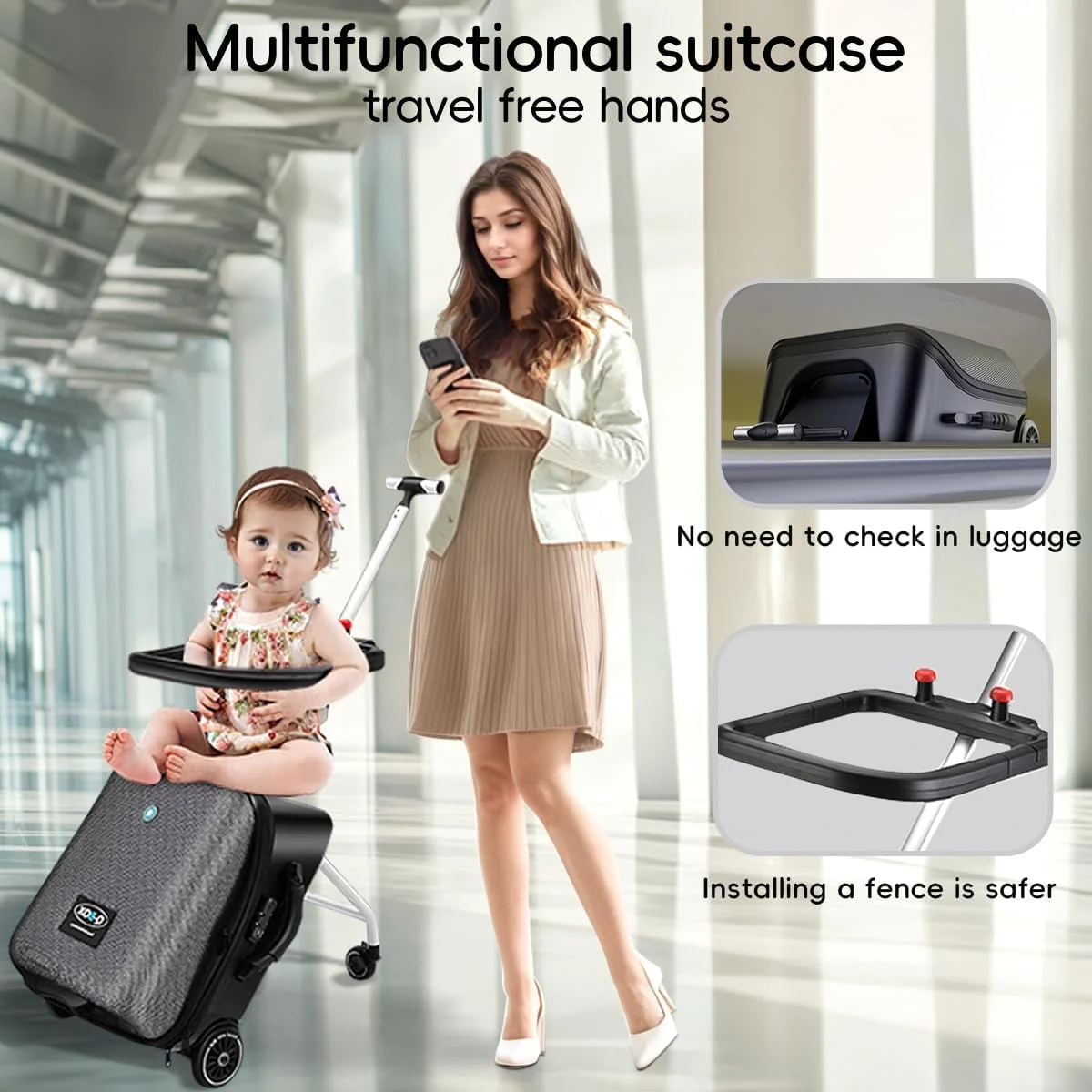 چمدان چرخدار کودکانه Zertylre، ست چمدان کودک، چمدان سخت 20 اینچی قابل افزایش با چرخ های اسپینر، کیف ترولی 2 در 1 و کالسکه کودک، سفر فرودگاهی آسان (مشکی) چمدان چرخدار کودکانه Zertylre، ست چمدان کودک، چمدان سخت 20 اینچی قابل افزایش با چرخ های اسپینر، کیف ترولی 2 در 1 و کالسکه کودک، سفر فرودگاهی آسان (مشکی)