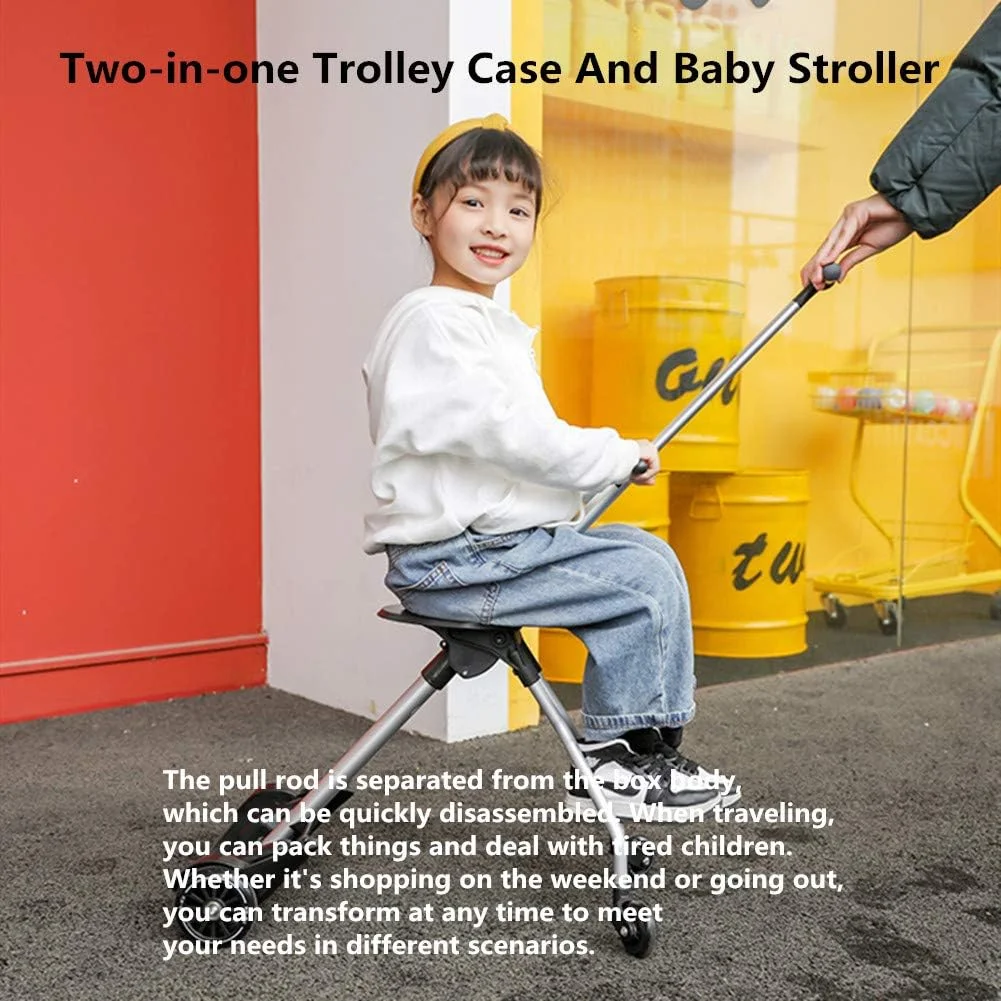 چمدان چرخدار کودکانه ZZYYZZ، ست چمدان کودک، چمدان مسافرتی شیک، چمدان ترولی دانشجویی، جعبه اسباب بازی، کیف ترولی 2 در 1 و کالسکه کودک، صورتی