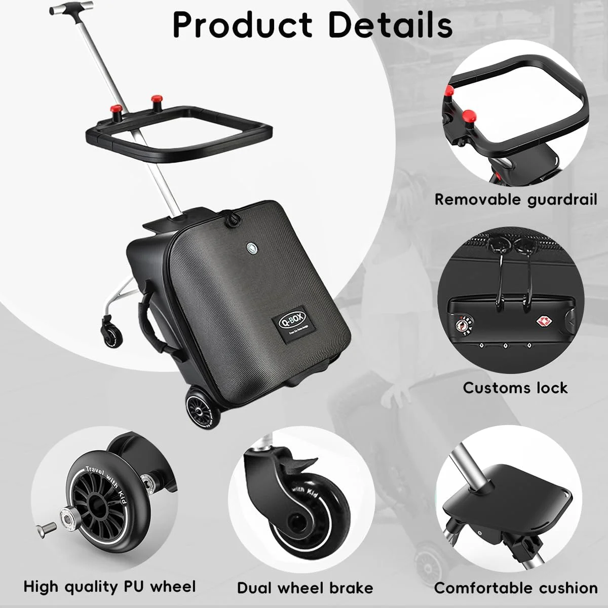 چمدان چرخدار کودکانه Zertylre، ست چمدان کودک، چمدان سخت 20 اینچی قابل افزایش با چرخ های اسپینر، کیف ترولی 2 در 1 و کالسکه کودک، سفر فرودگاهی آسان (مشکی) چمدان چرخدار کودکانه Zertylre، ست چمدان کودک، چمدان سخت 20 اینچی قابل افزایش با چرخ های اسپینر، کیف ترولی 2 در 1 و کالسکه کودک، سفر فرودگاهی آسان (مشکی)