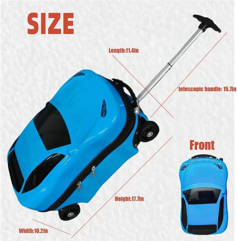 چمدان ماشینی 18 اینچی Zxioral برای پسران، چمدان چرخدار برای کودکان، چمدان مسافرتی بچه گانه با طرح ماشین کارتونی با دسته تلسکوپی برای کودکان و نوجوانان، آبی، ماشین چمدان ماشینی 18 اینچی Zxioral برای پسران، چمدان چرخدار برای کودکان، چمدان مسافرتی بچه گانه با طرح ماشین کارتونی با دسته تلسکوپی برای کودکان و نوجوانان، آبی، ماشین