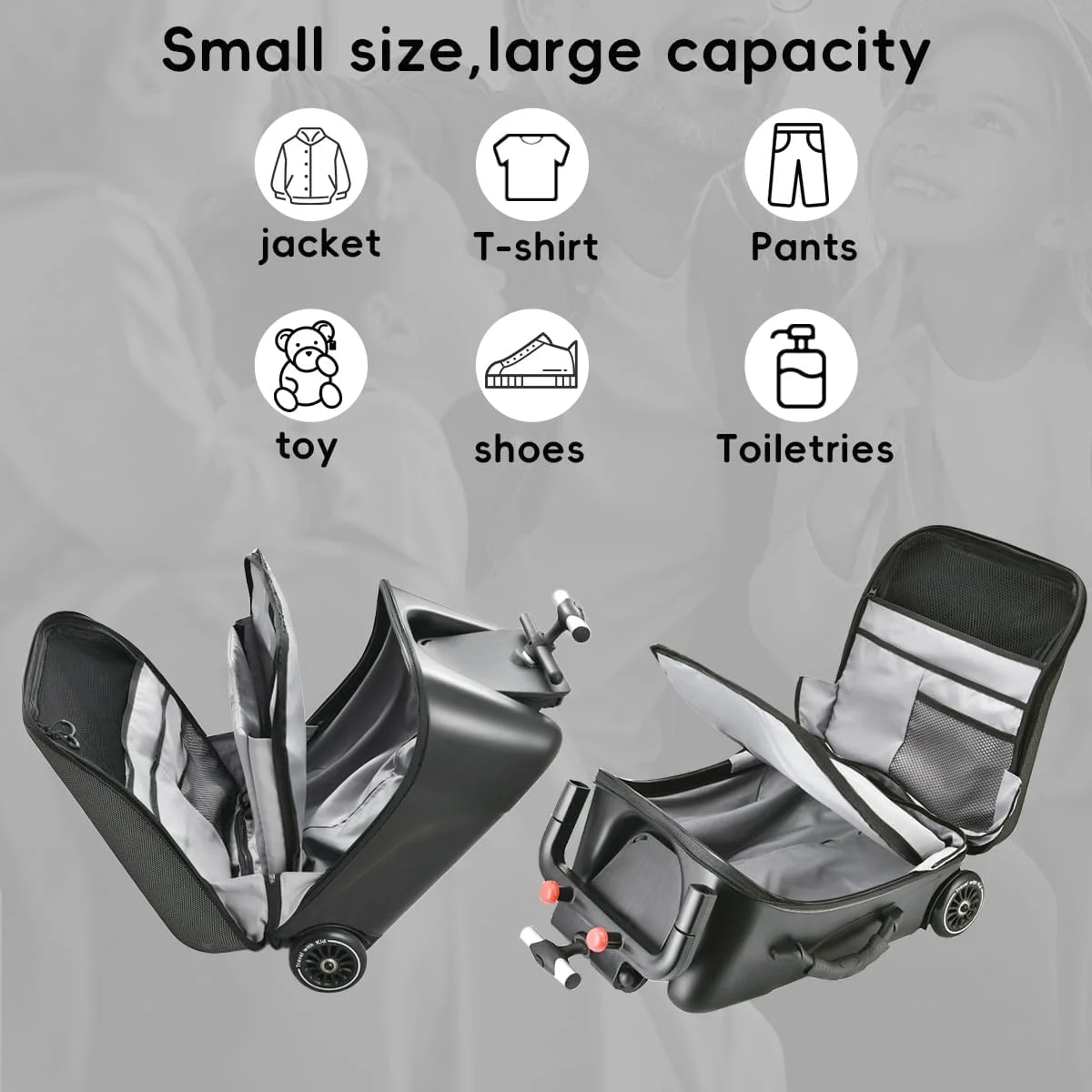 چمدان چرخدار کودکانه Zertylre، ست چمدان کودک، چمدان سخت 20 اینچی قابل افزایش با چرخ های اسپینر، کیف ترولی 2 در 1 و کالسکه کودک، سفر فرودگاهی آسان (مشکی) چمدان چرخدار کودکانه Zertylre، ست چمدان کودک، چمدان سخت 20 اینچی قابل افزایش با چرخ های اسپینر، کیف ترولی 2 در 1 و کالسکه کودک، سفر فرودگاهی آسان (مشکی)