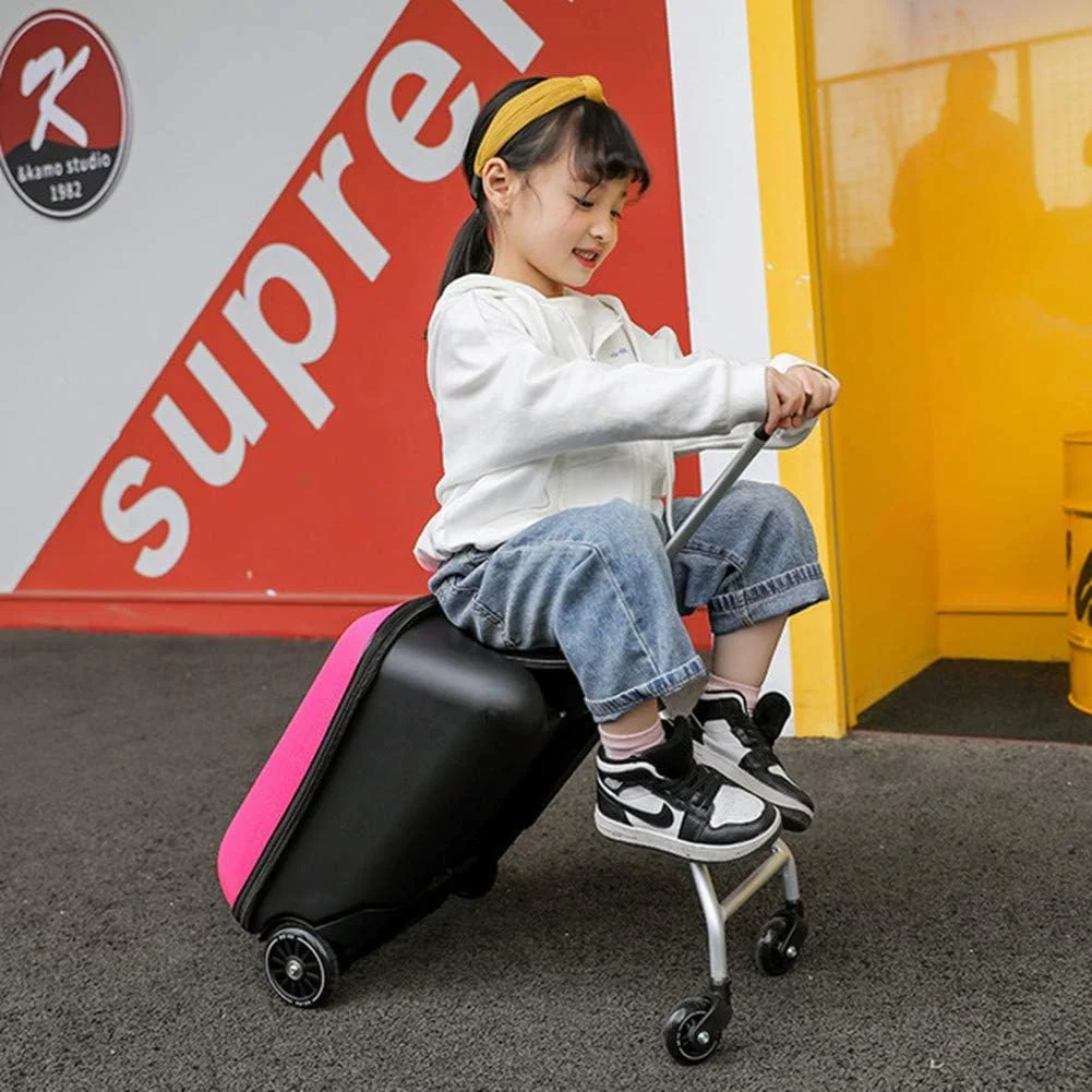 چمدان چرخدار کودکانه ZZYYZZ، ست چمدان کودک، چمدان مسافرتی شیک، چمدان ترولی دانشجویی، جعبه اسباب بازی، کیف ترولی 2 در 1 و کالسکه کودک، صورتی