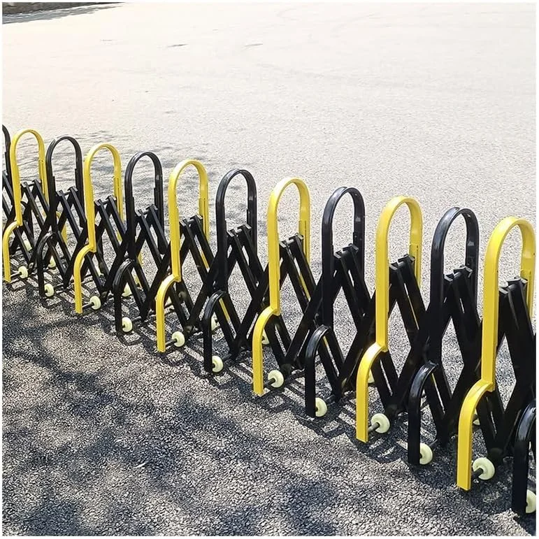 Expandable Mobile Barricade, Folding Security Driveway Gate Safety Barrier with Casters, Adjustable Traffic Fence for Road Construction Traffic Control，Yellow+black 5x0.85m